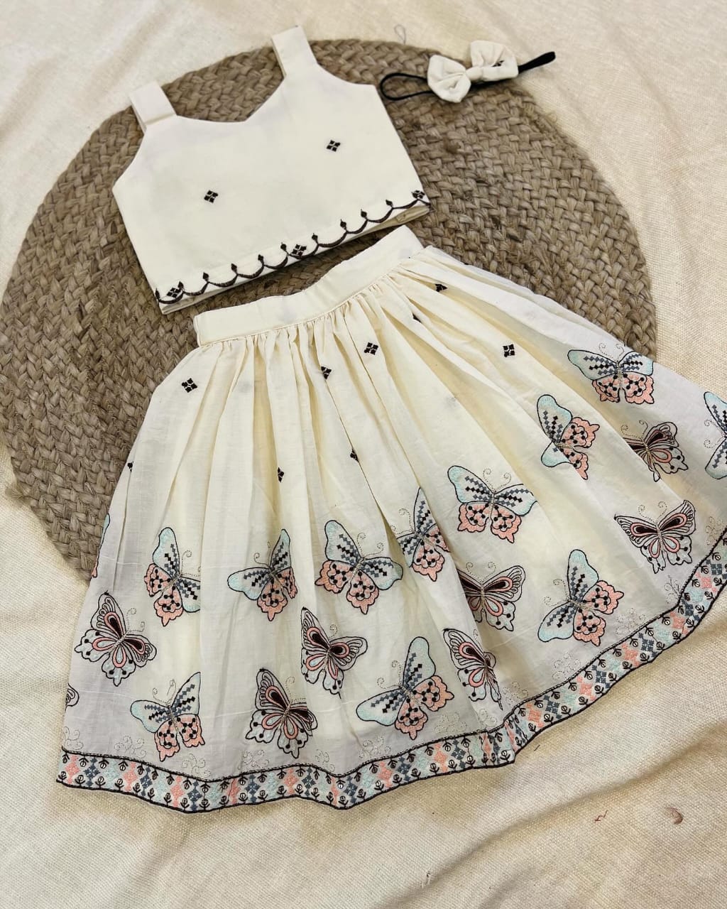 Trending Premium Khadi Cotton Embroidery Work Lahenga Choli