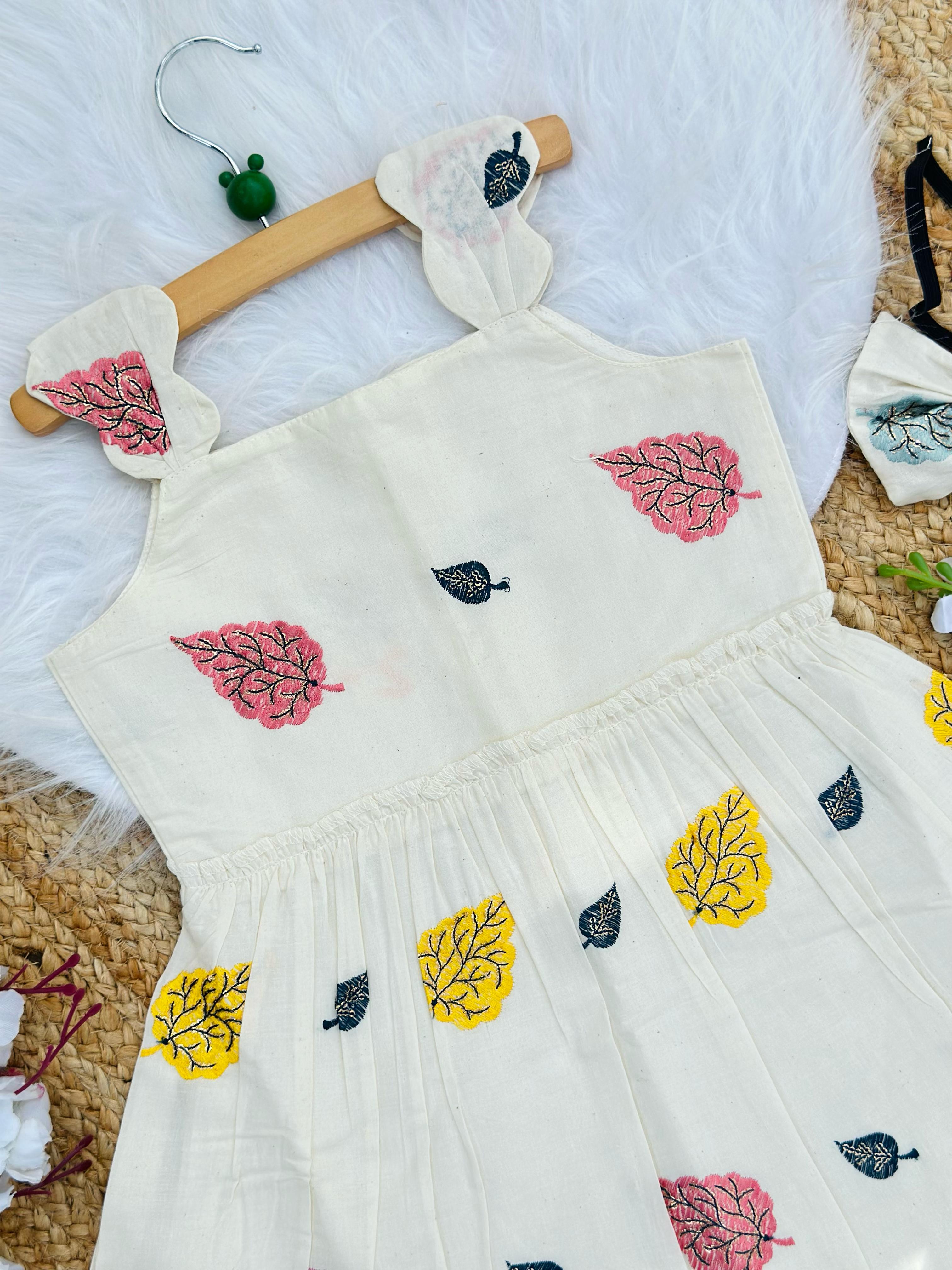 Magestic Embroidery Work on Khadi Cotton Fabric Kids Frock