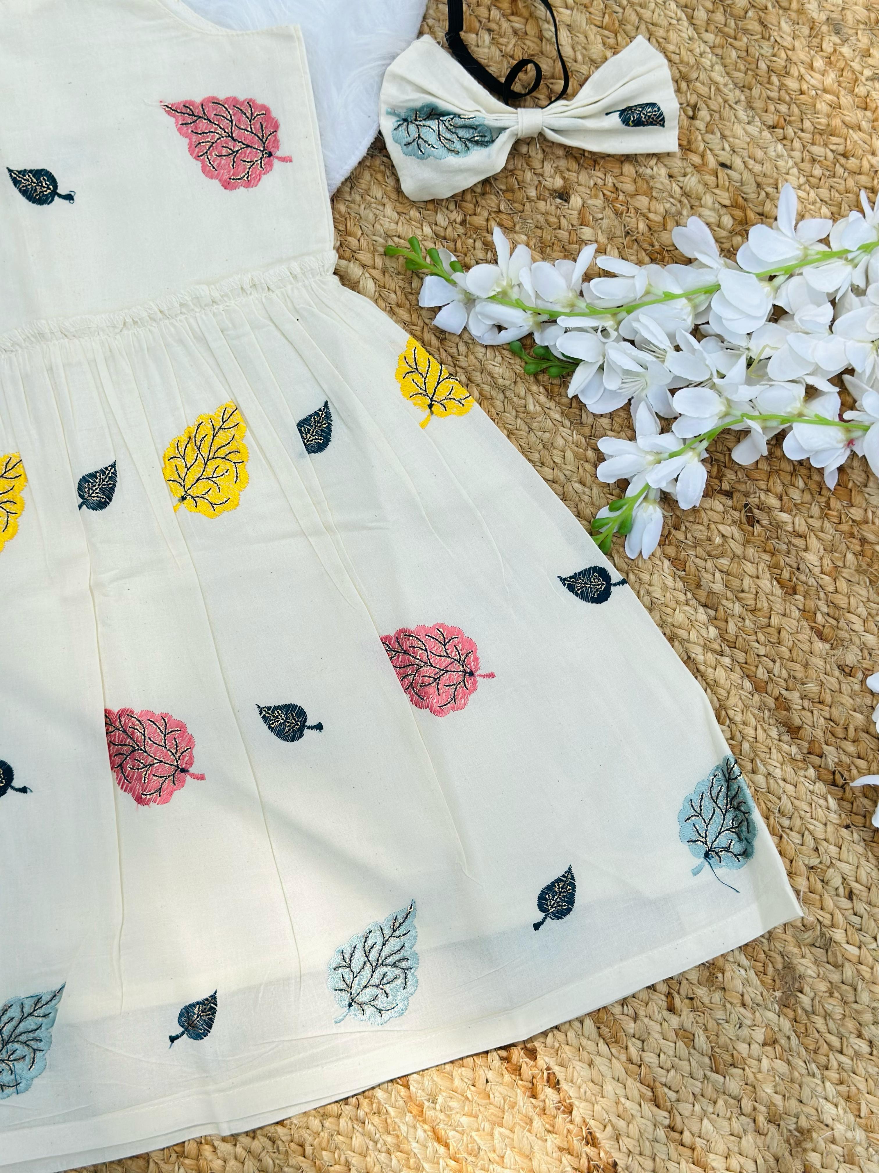 Magestic Embroidery Work on Khadi Cotton Fabric Kids Frock