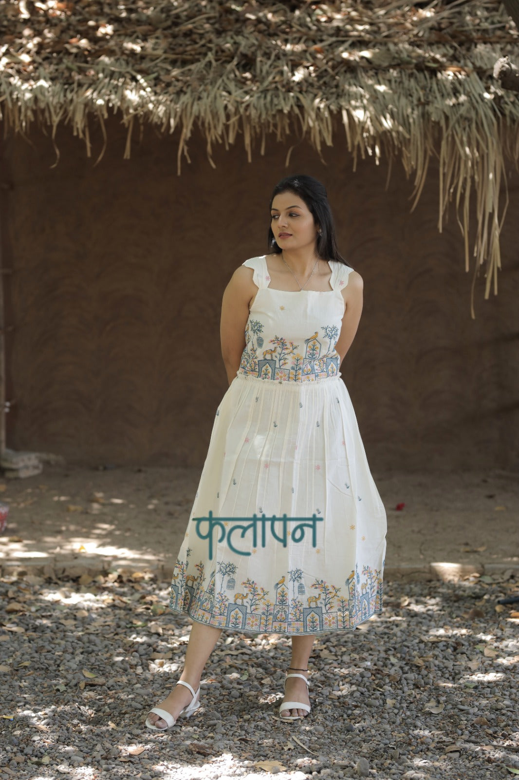 Flamingo Embroidery Work On Pure Khadi Cotton Fabric maxi Frock