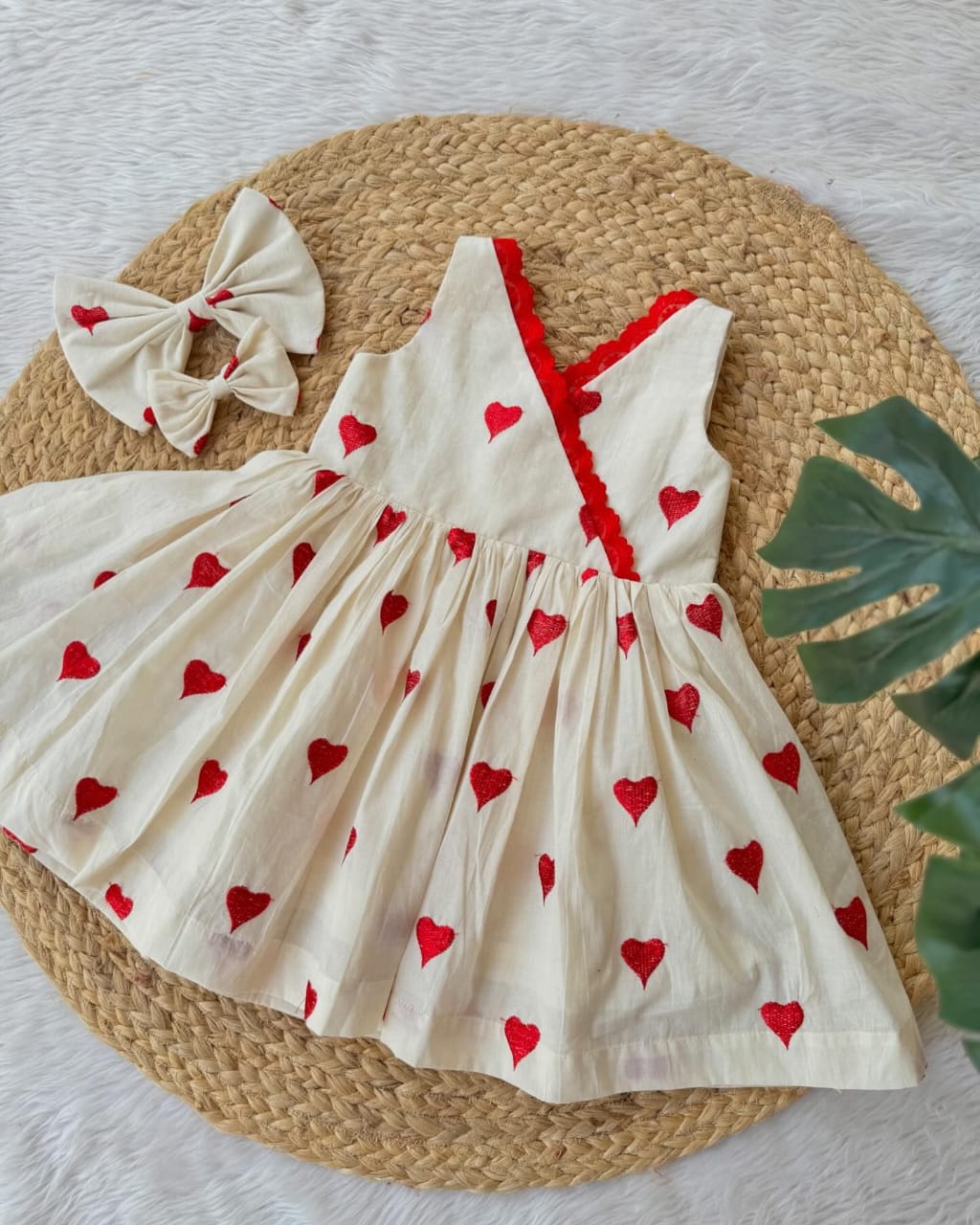 Reach Look Pure Cotton Heart Embroidery Work Kids Frock