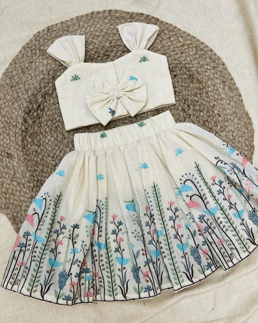Super Hit Embroidery Work on Khadi Cotton Fabric Kids Lahenga Choli