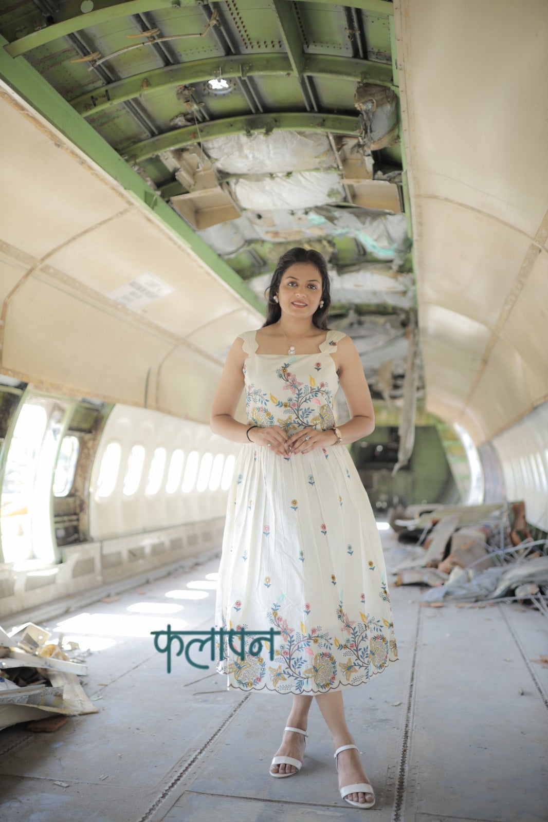 Abalone Pure Embroidery Work On Khadi Cotton Fabric maxi Frock