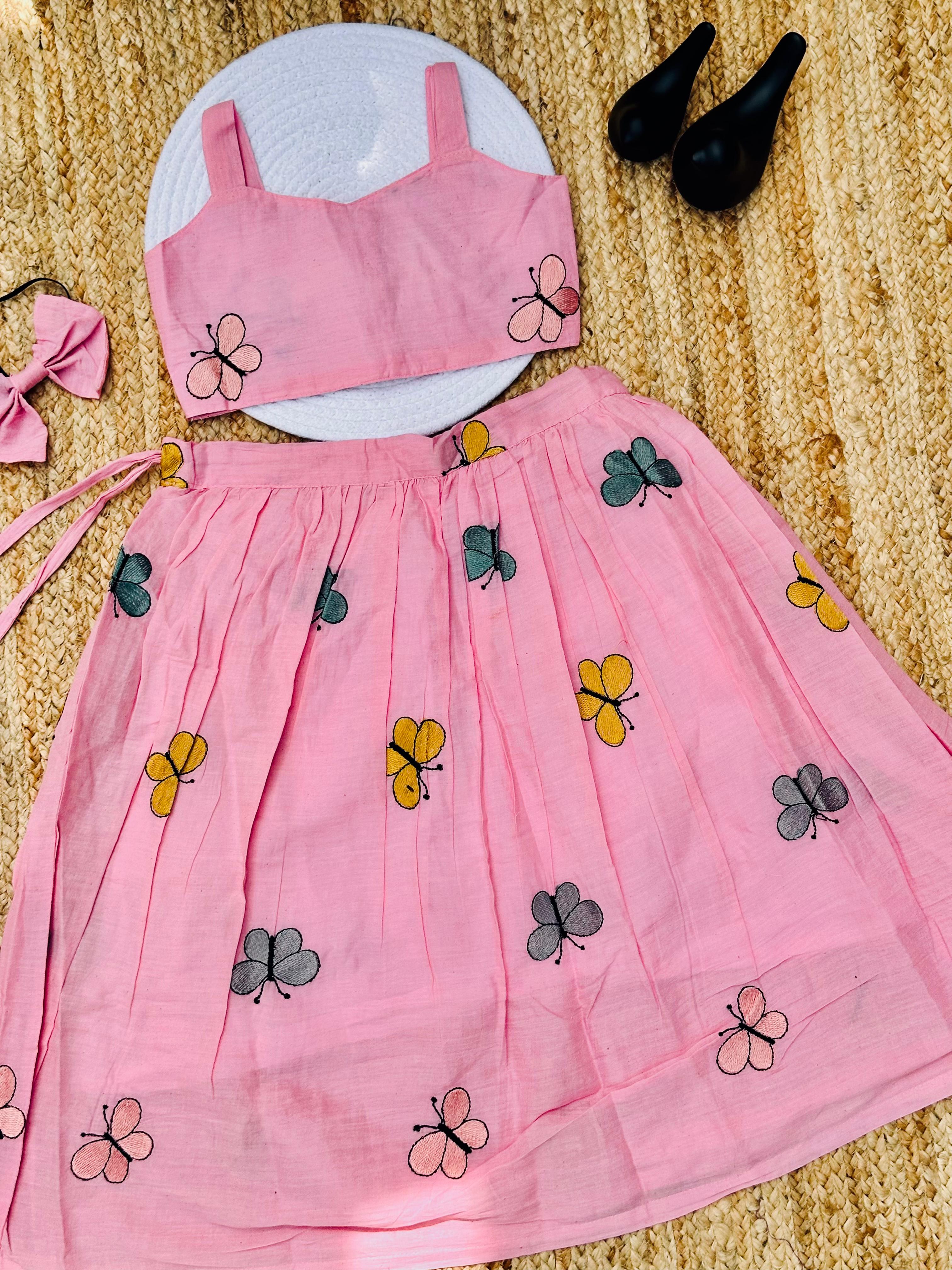 Fablous Embroidery Work on Khadi Cotton Fabric Kids Lahenga Choli