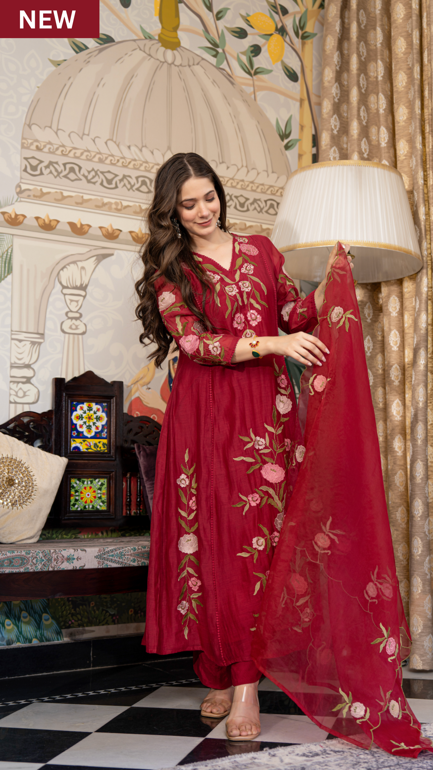 Trending Pure Roam Silk Fabric With Embroidery Work Kurta Set