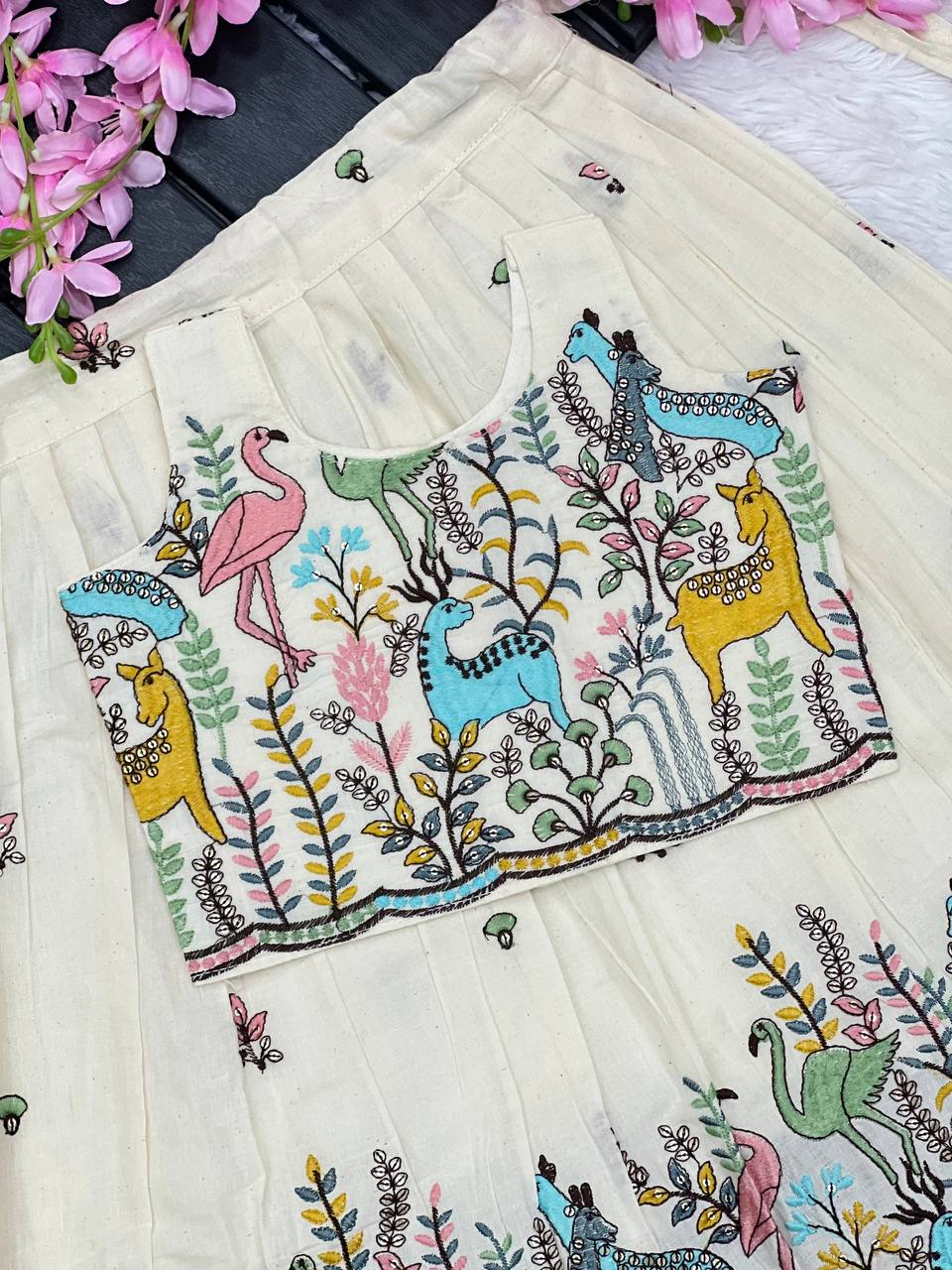 Pure cotton fabric with intricate embroidery work lahengha choli