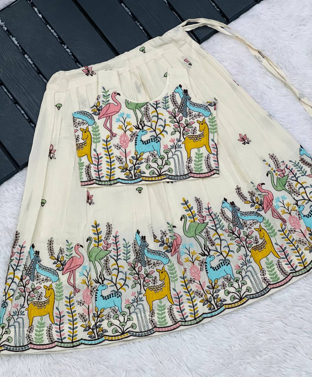 Pure cotton fabric with intricate embroidery work lahengha choli