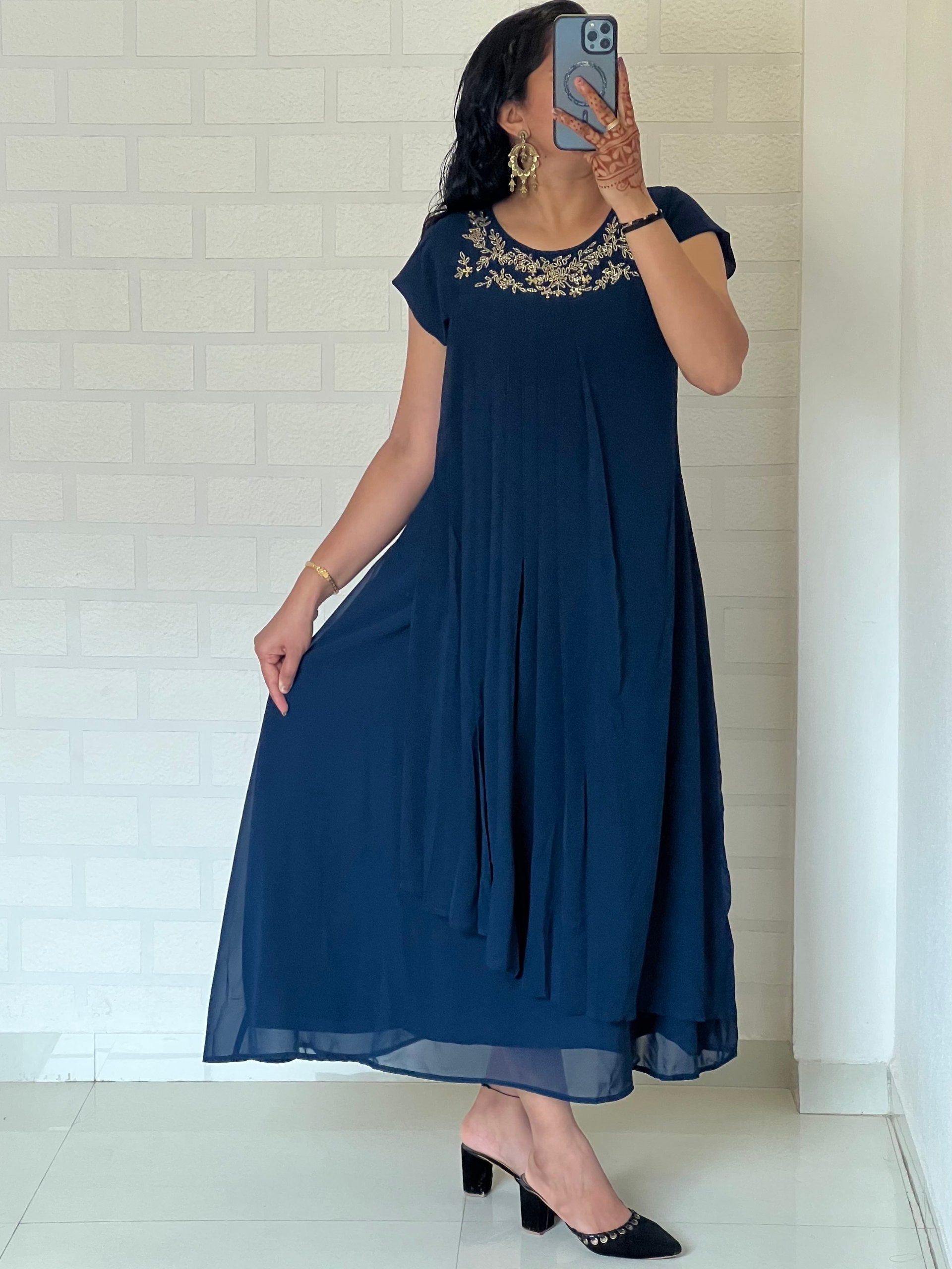 Bloming Georgette Handwork Kurti With Cap Designer Sleeve