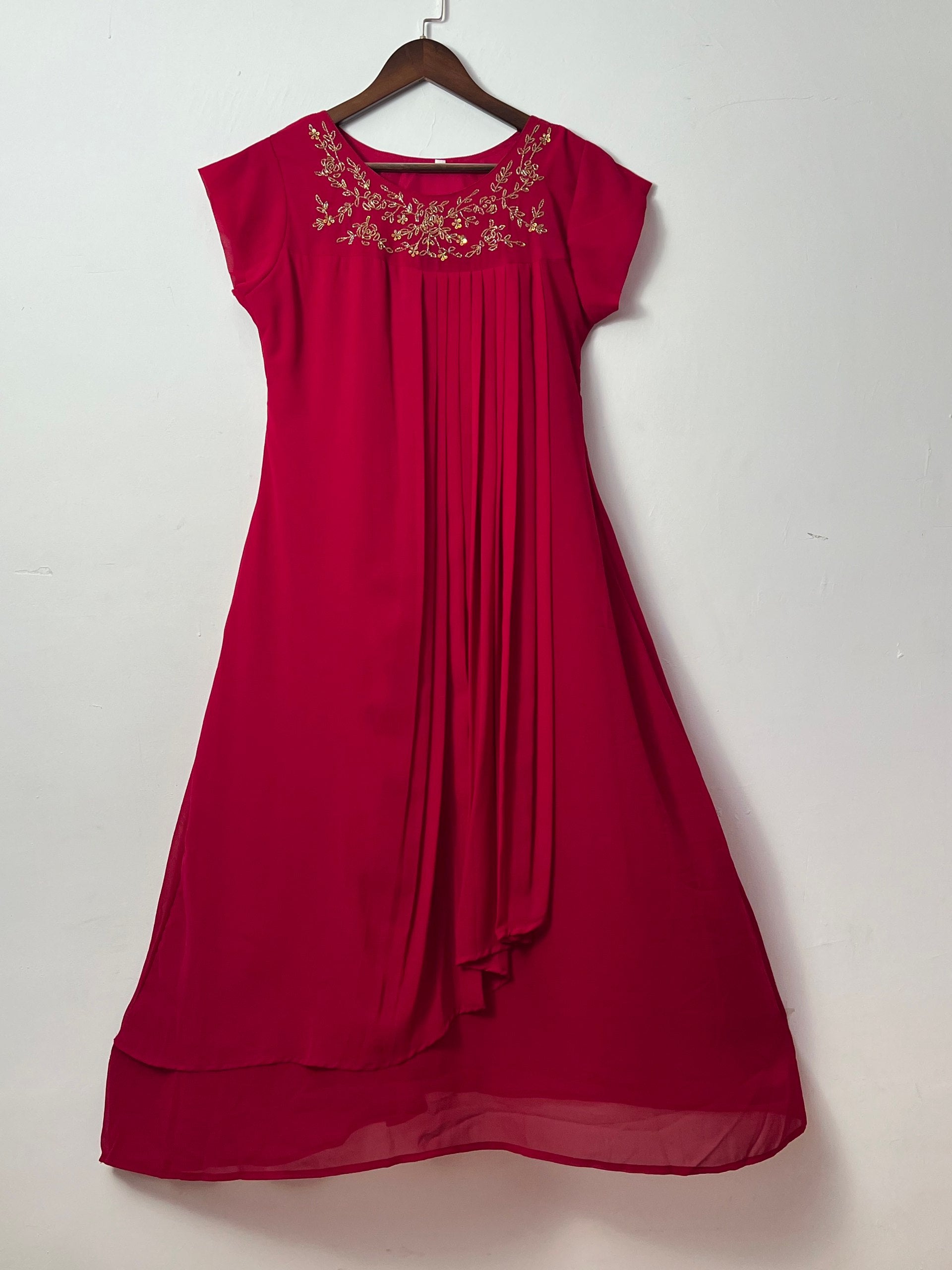 Bloming Georgette Handwork Kurti With Cap Designer Sleeve