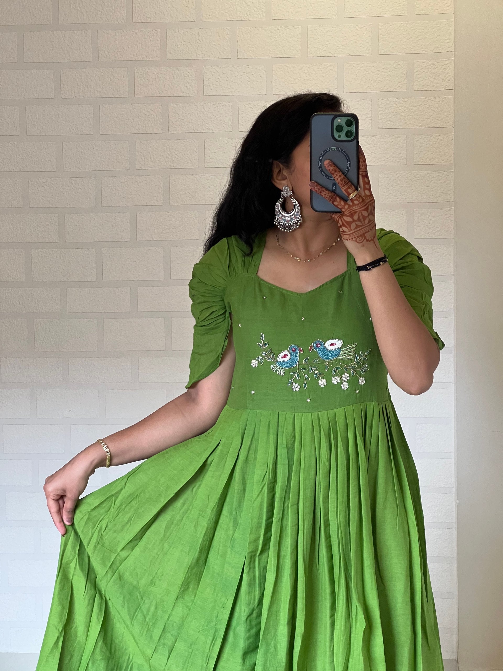 Khatli Maggam Work Designer Sleeves Handwork Kurti