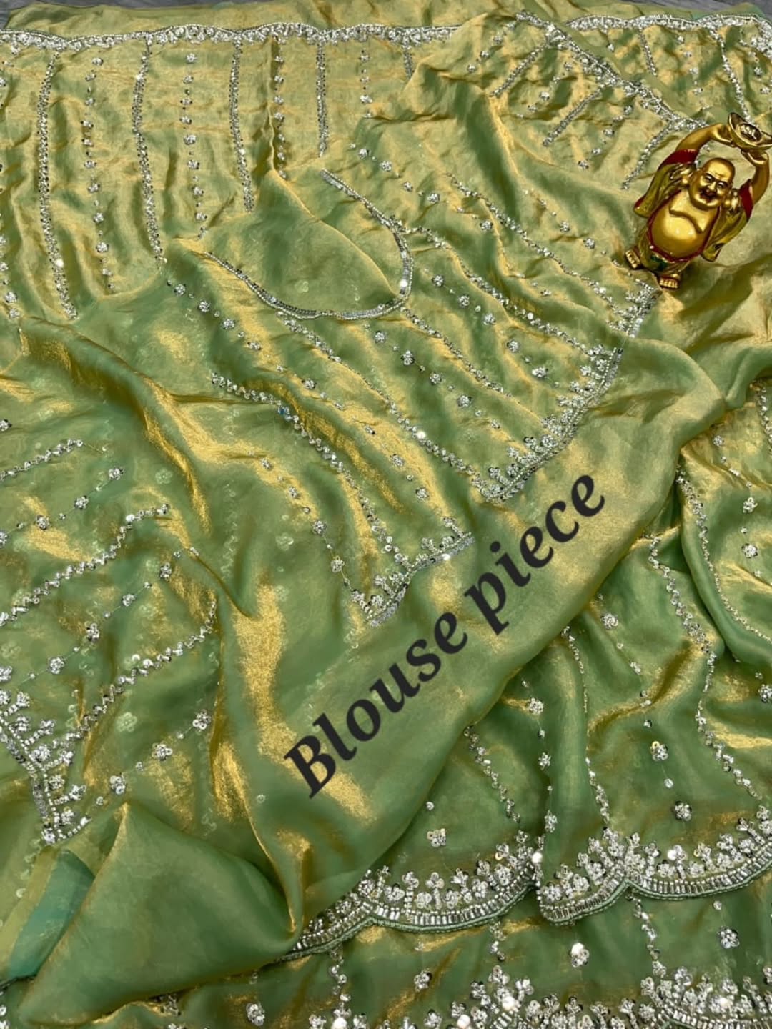 Celebrity Inspired Fendy Space Silk saree with Beads Embroidery work Heavy Saree