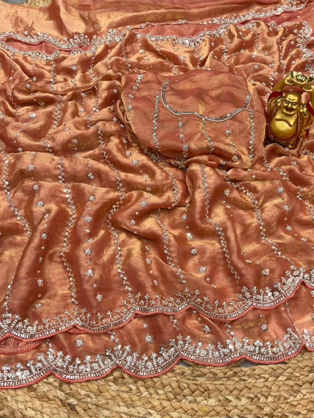 Celebrity Inspired Fendy Space Silk saree with Beads Embroidery work Heavy Saree