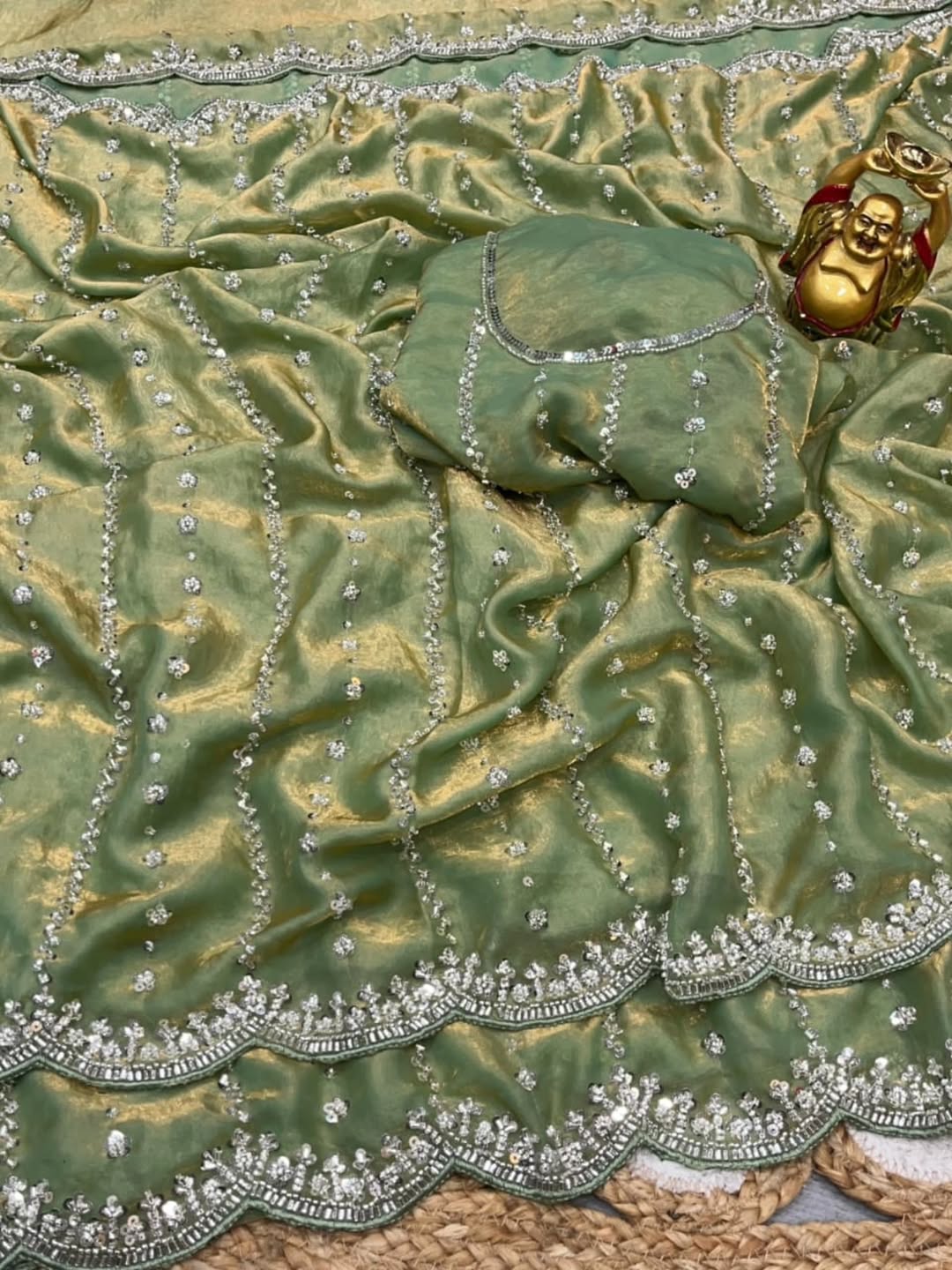 Celebrity Inspired Fendy Space Silk saree with Beads Embroidery work Heavy Saree