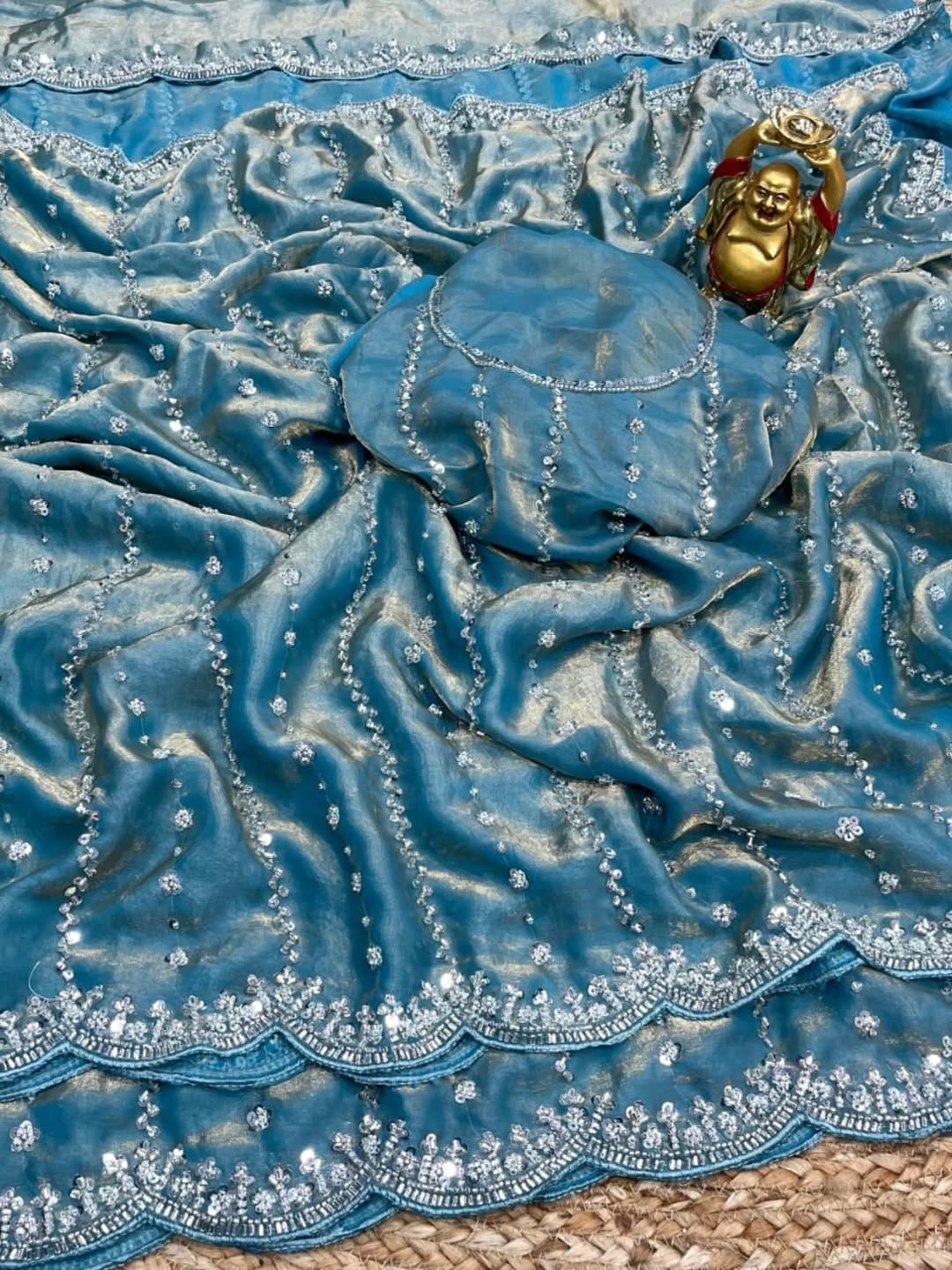 Celebrity Inspired Fendy Space Silk saree with Beads Embroidery work Heavy Saree