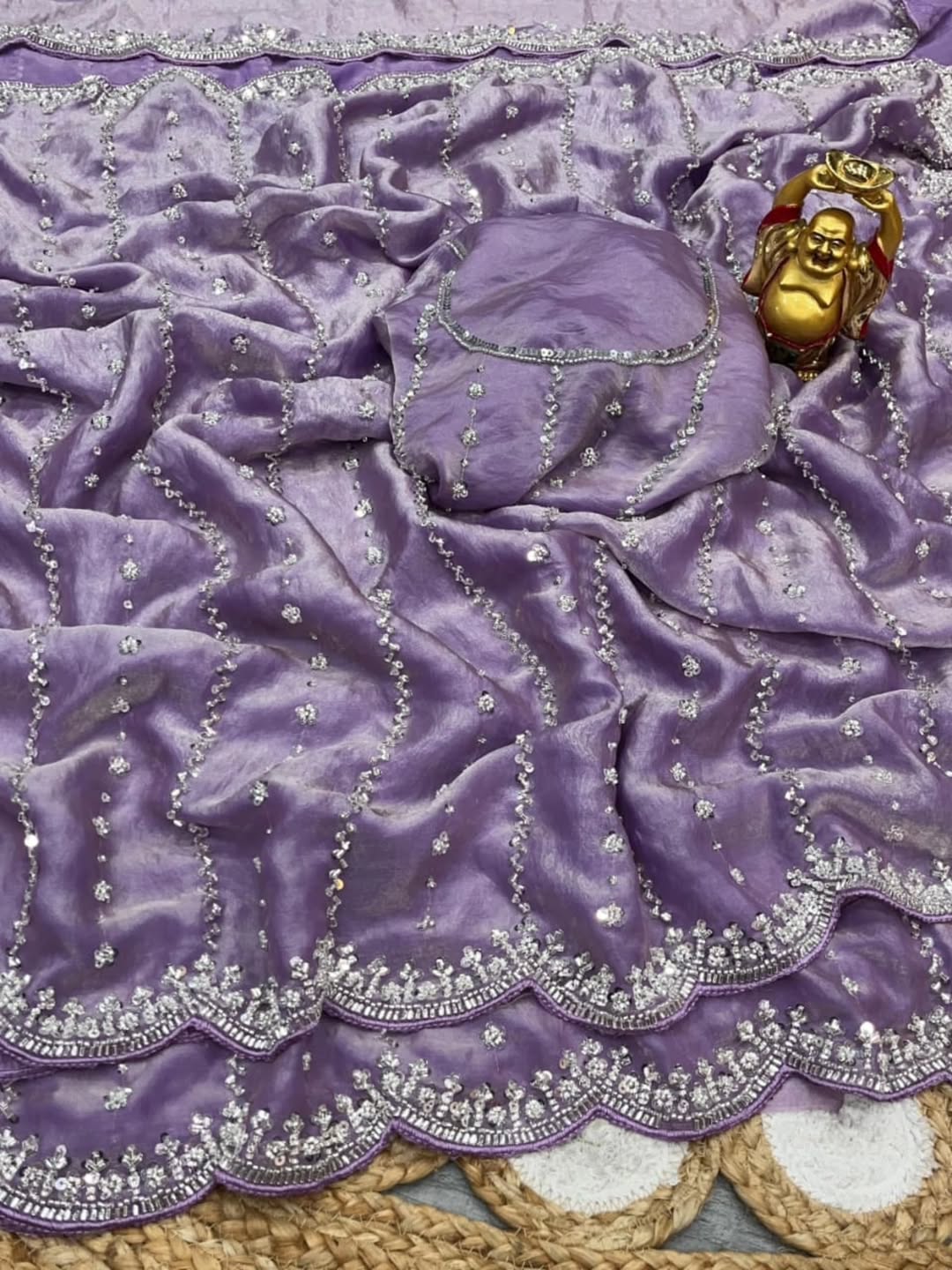 Celebrity Inspired Fendy Space Silk saree with Beads Embroidery work Heavy Saree
