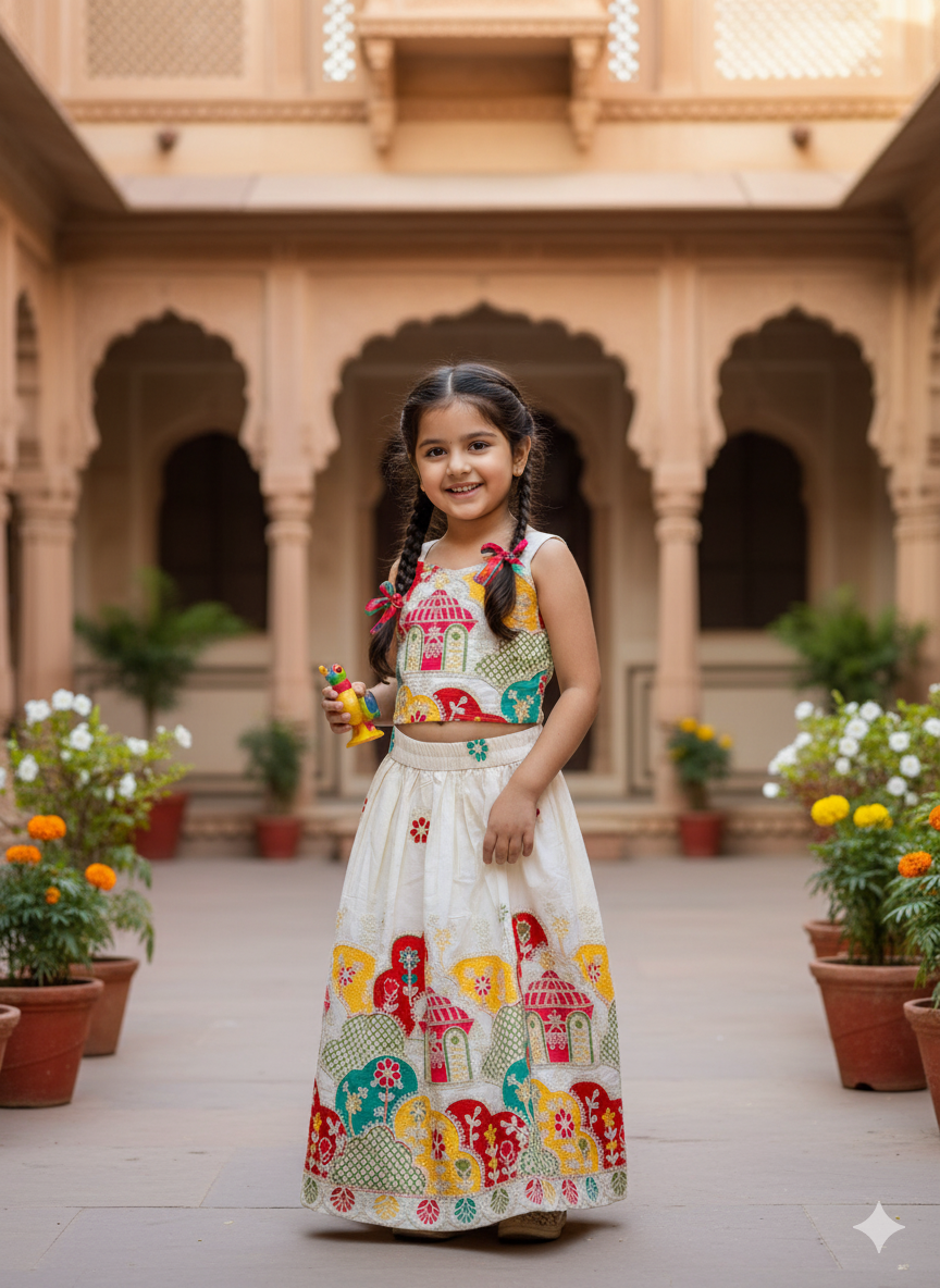 Floral Fantasy Embroidery Work Lehenga Choli for Girls
