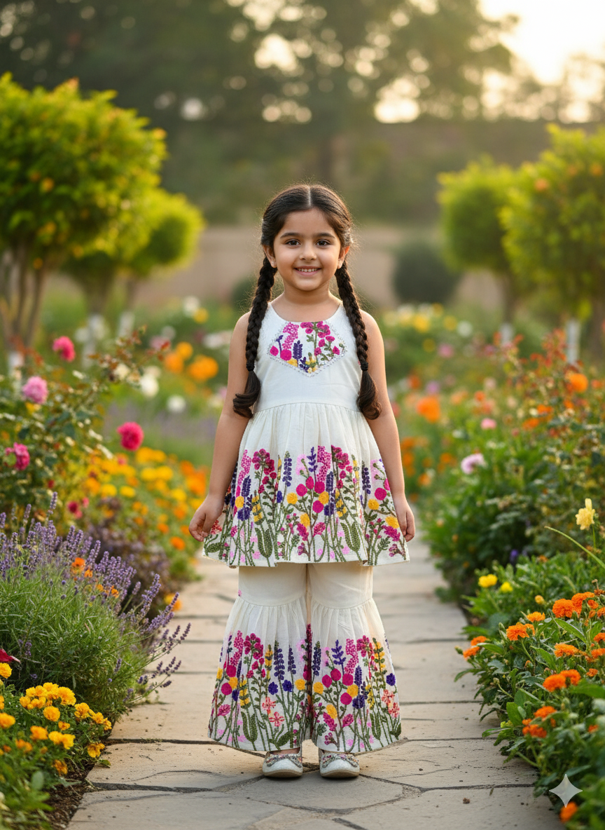 Super Hit Embroidery Work on Khadi Cotton Fabric Kids Cord-Set