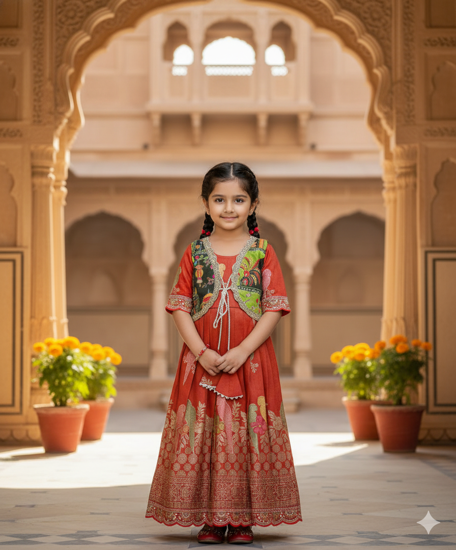 Elegant Dola Silk Fabric Coti Gown for Girls