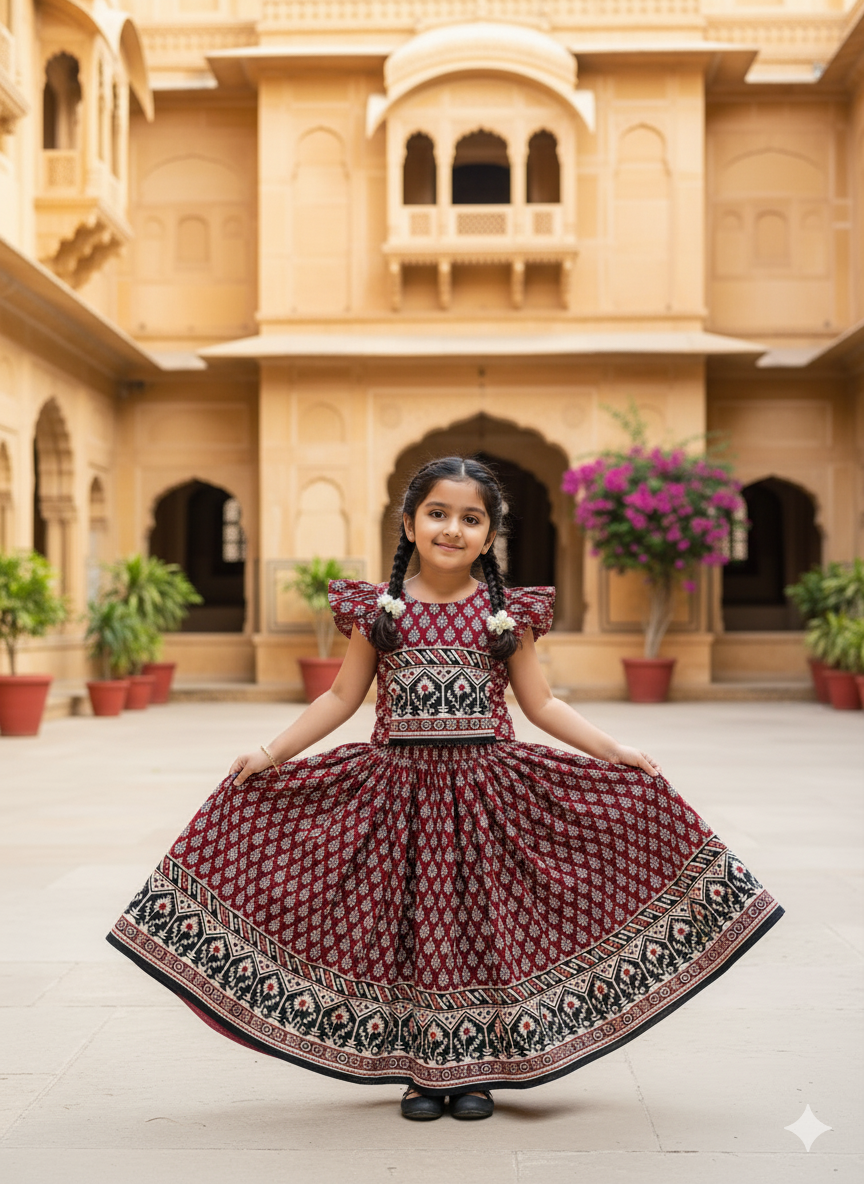 Cool Comfy Jaipuri Cotton Fabric Kids Lahenga Choli