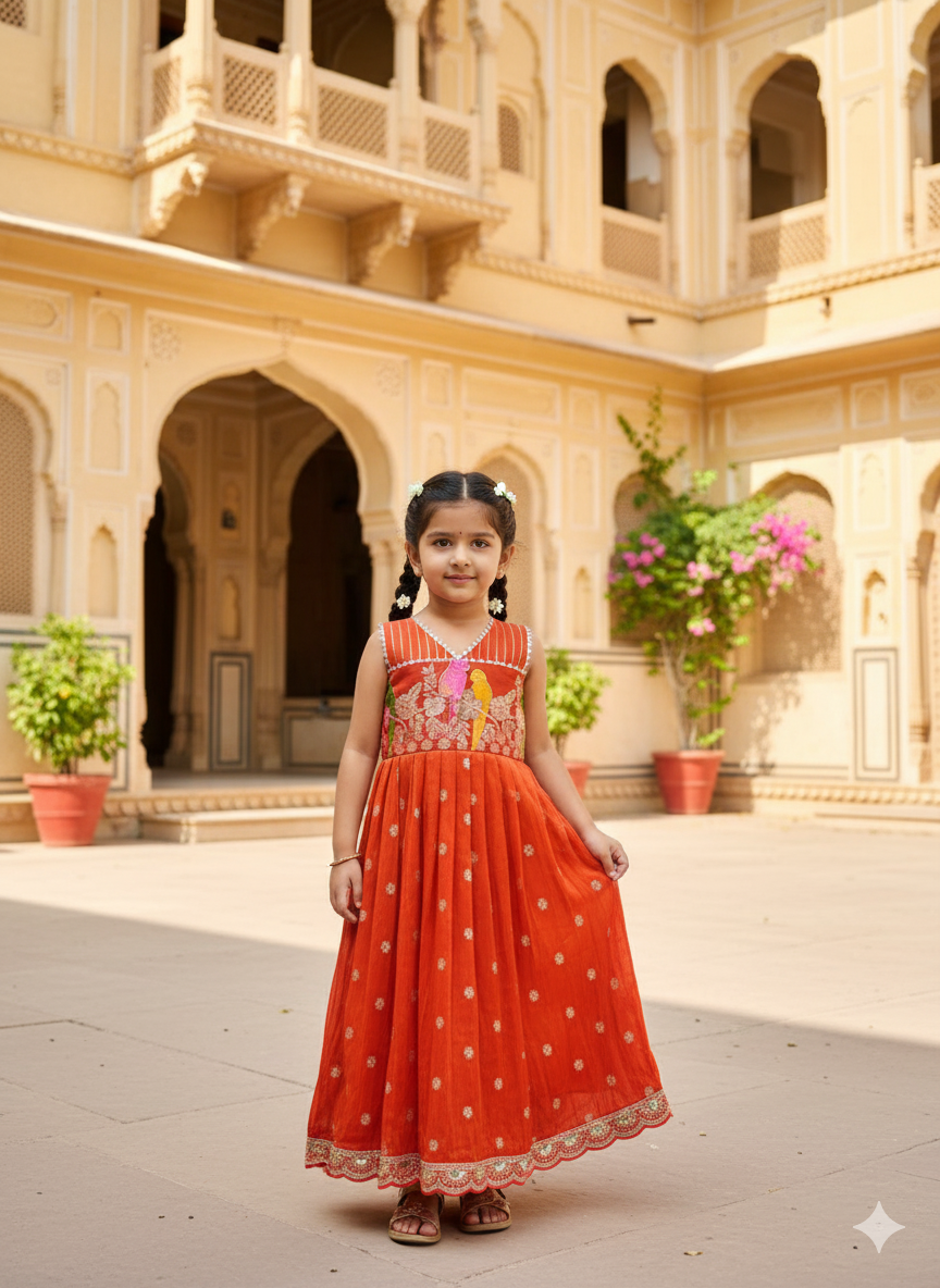Elegant Dola Silk Fabric Gown for Girls