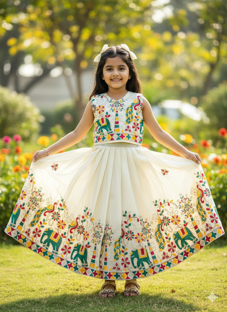 Abalone Pure Heavy Cotton  Kids Lehengha Choli