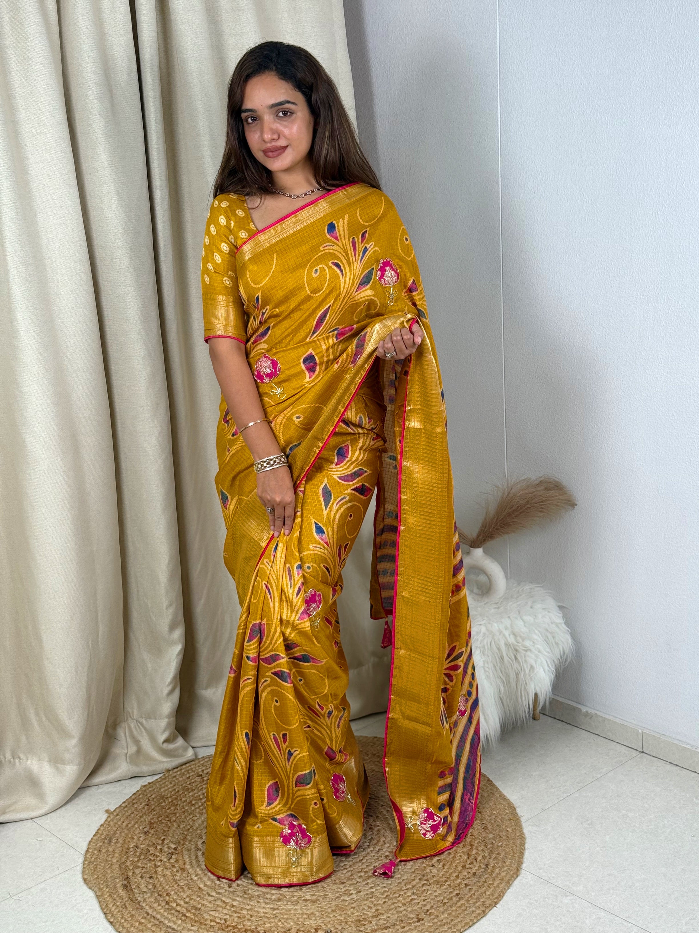 Effortless Designer applique saree for your upcoming festive season