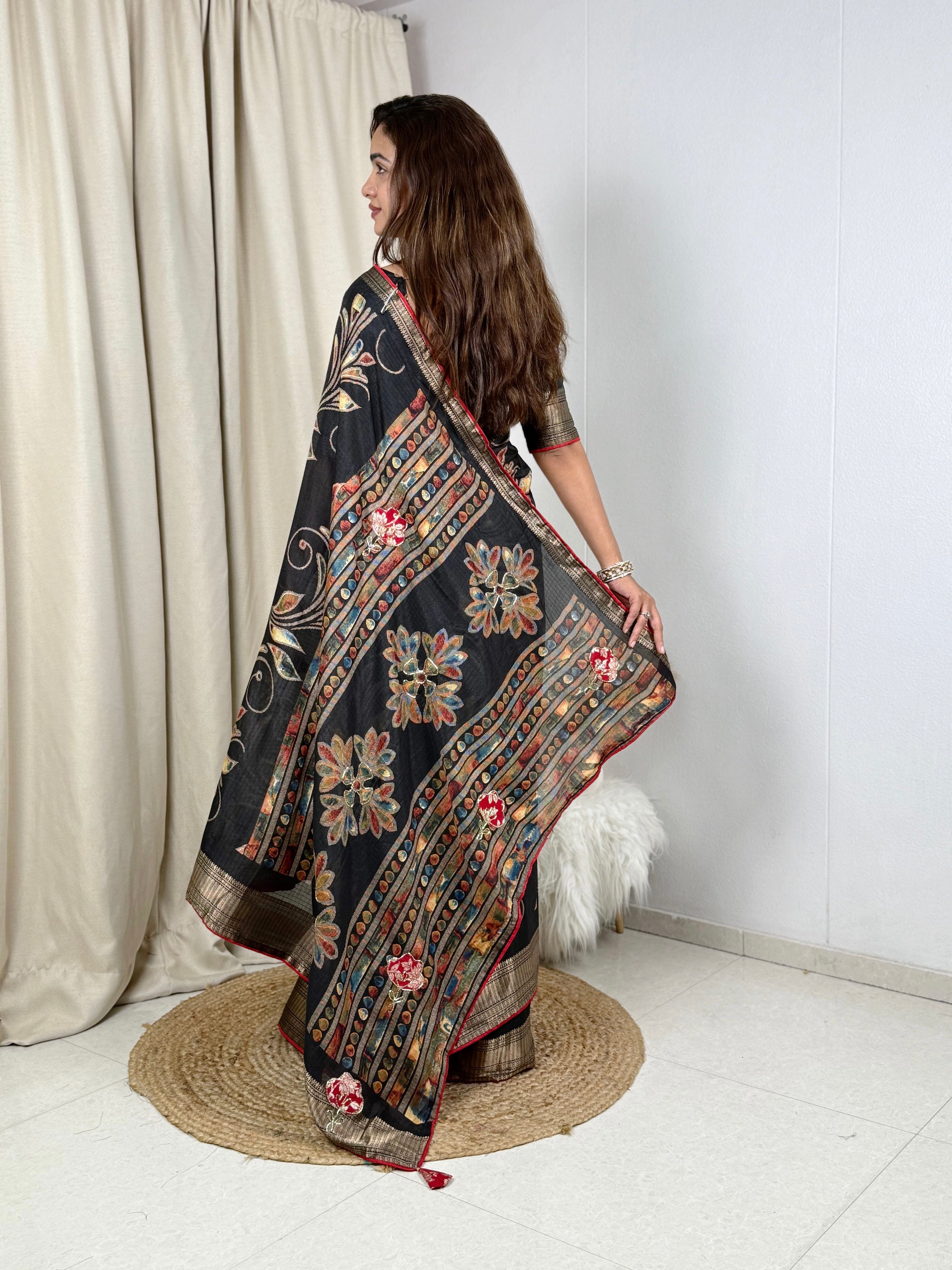 Effortless Designer applique saree for your upcoming festive season
