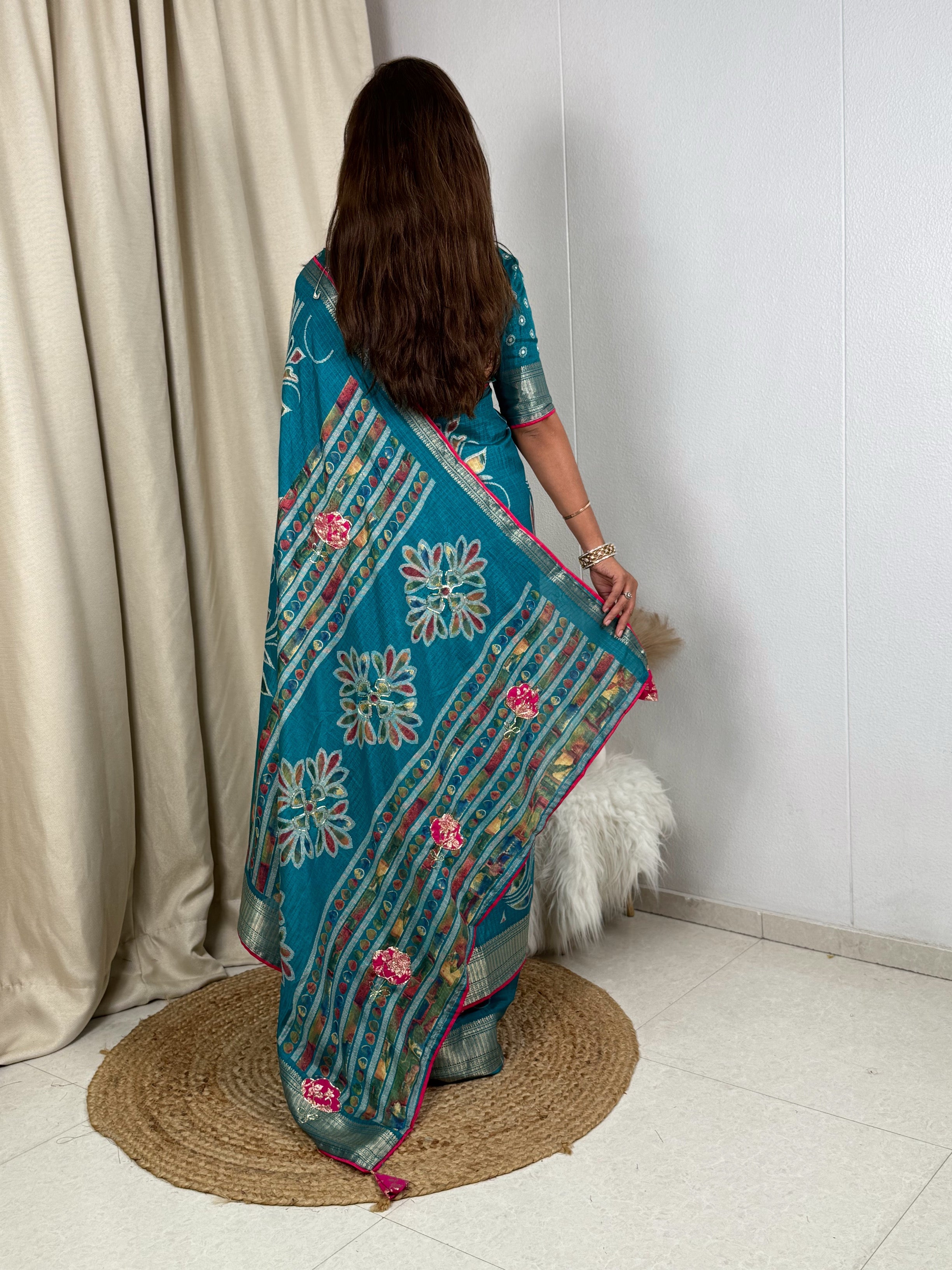 Effortless Designer applique saree for your upcoming festive season