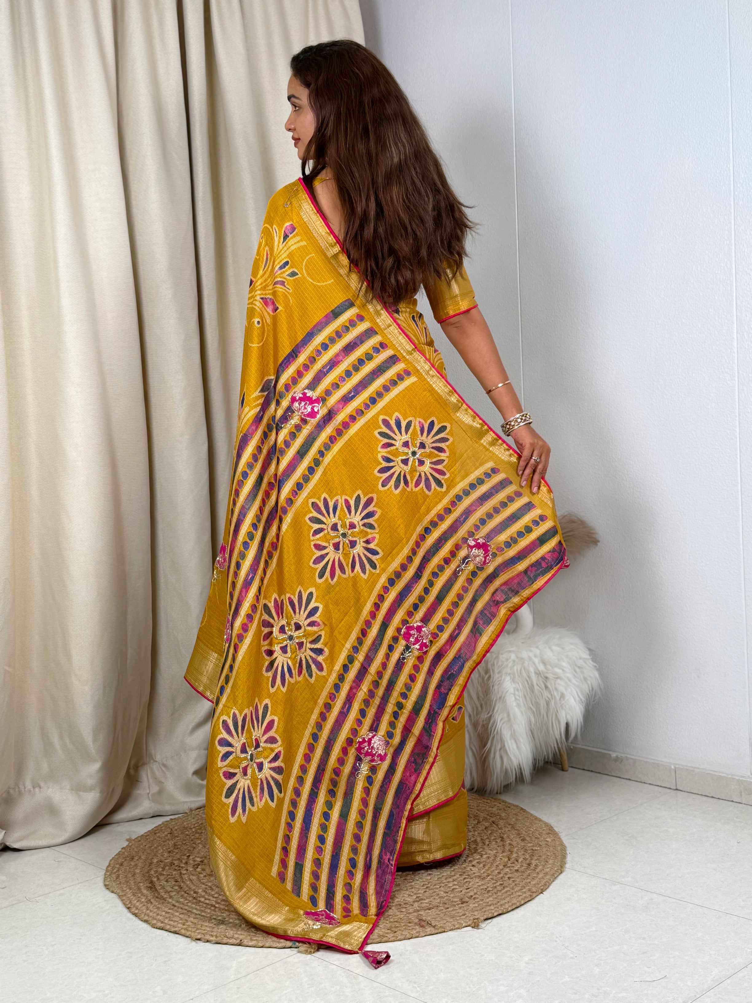 Effortless Designer applique saree for your upcoming festive season