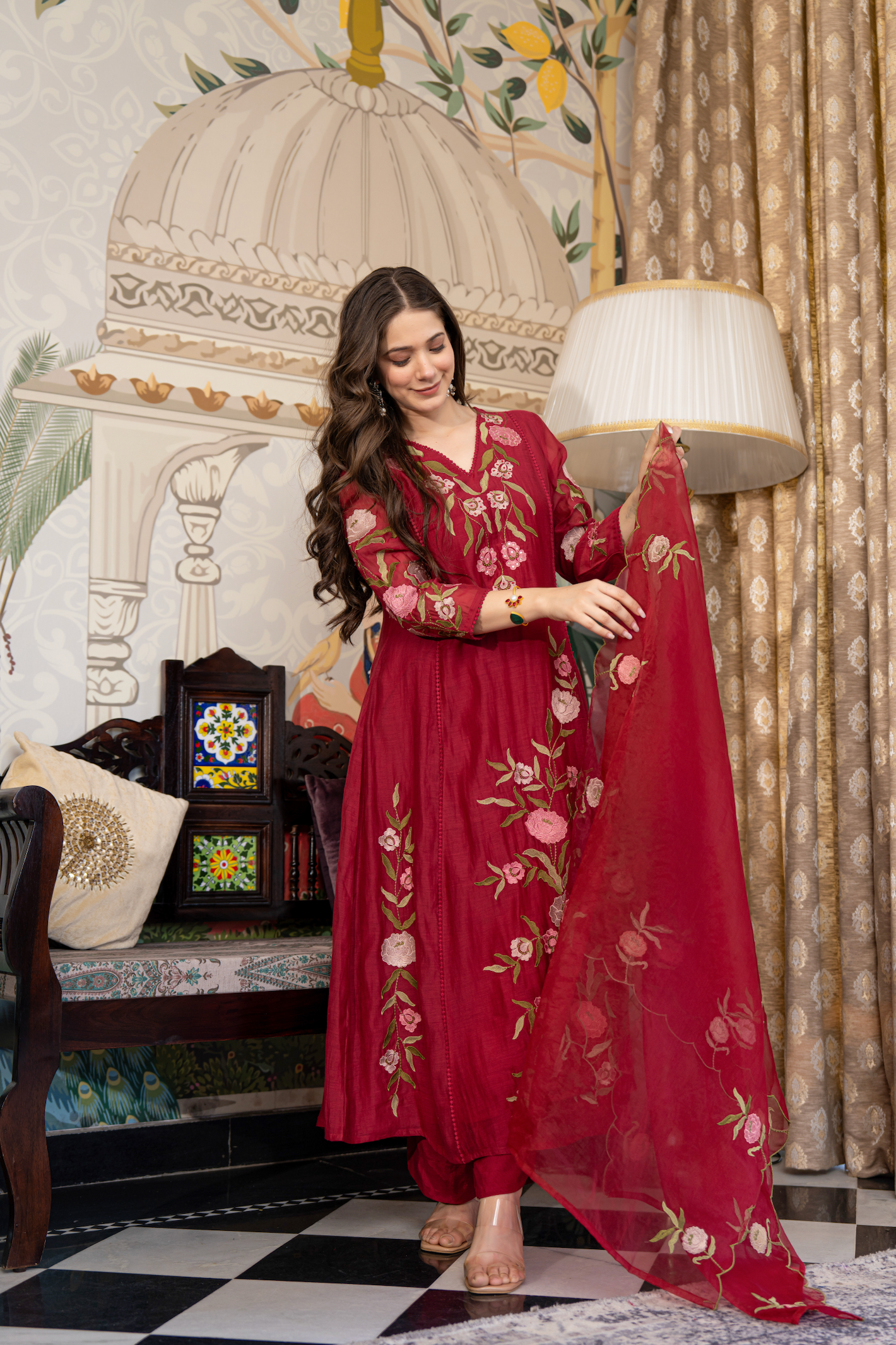 Trending Pure Roam Silk Fabric With Embroidery Work Kurta Set