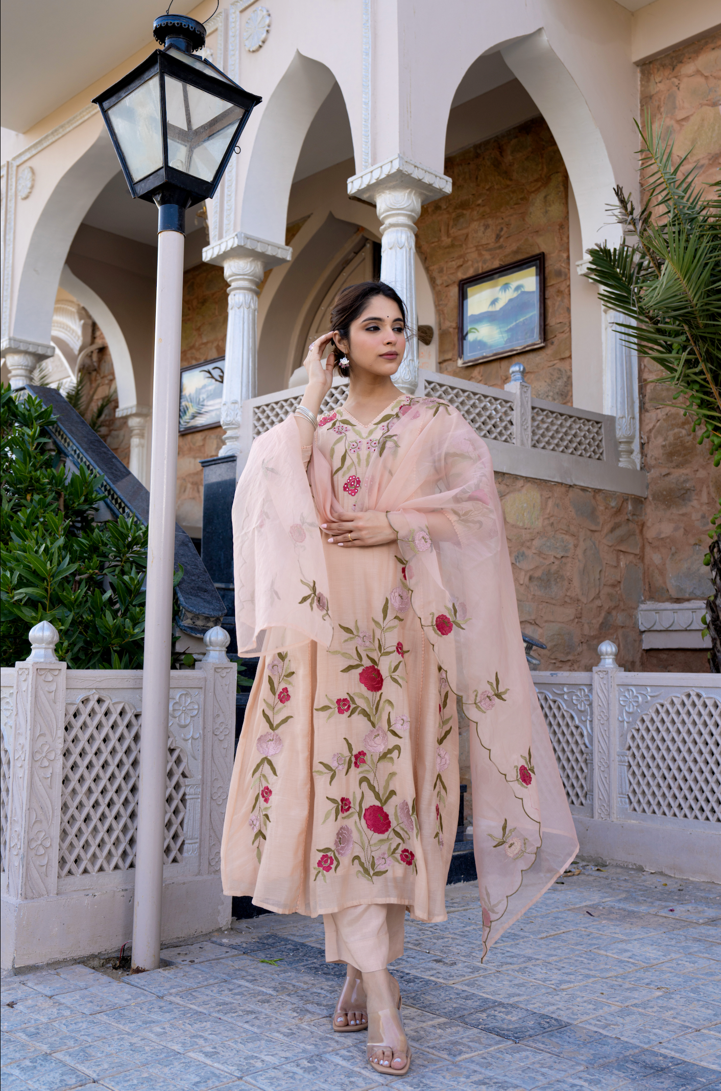Trending Pure Roam Silk Fabric With Embroidery Work Kurta Set