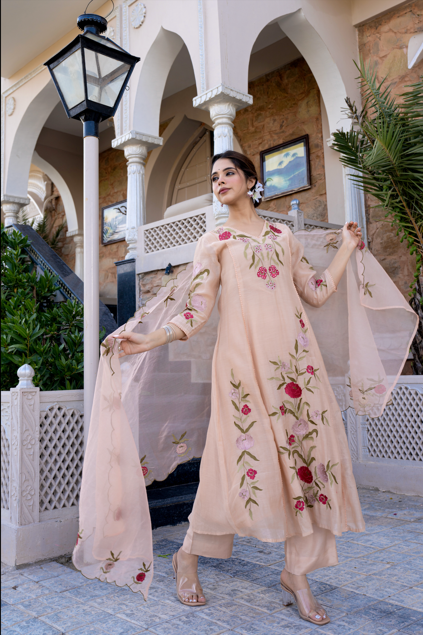 Trending Pure Roam Silk Fabric With Embroidery Work Kurta Set