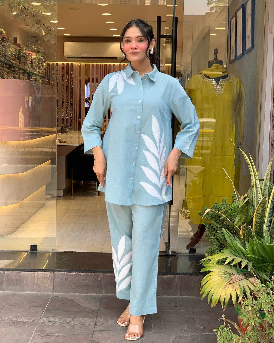 Effortless Cotton Slub Fabric Embroidery Work Cord Set for Women