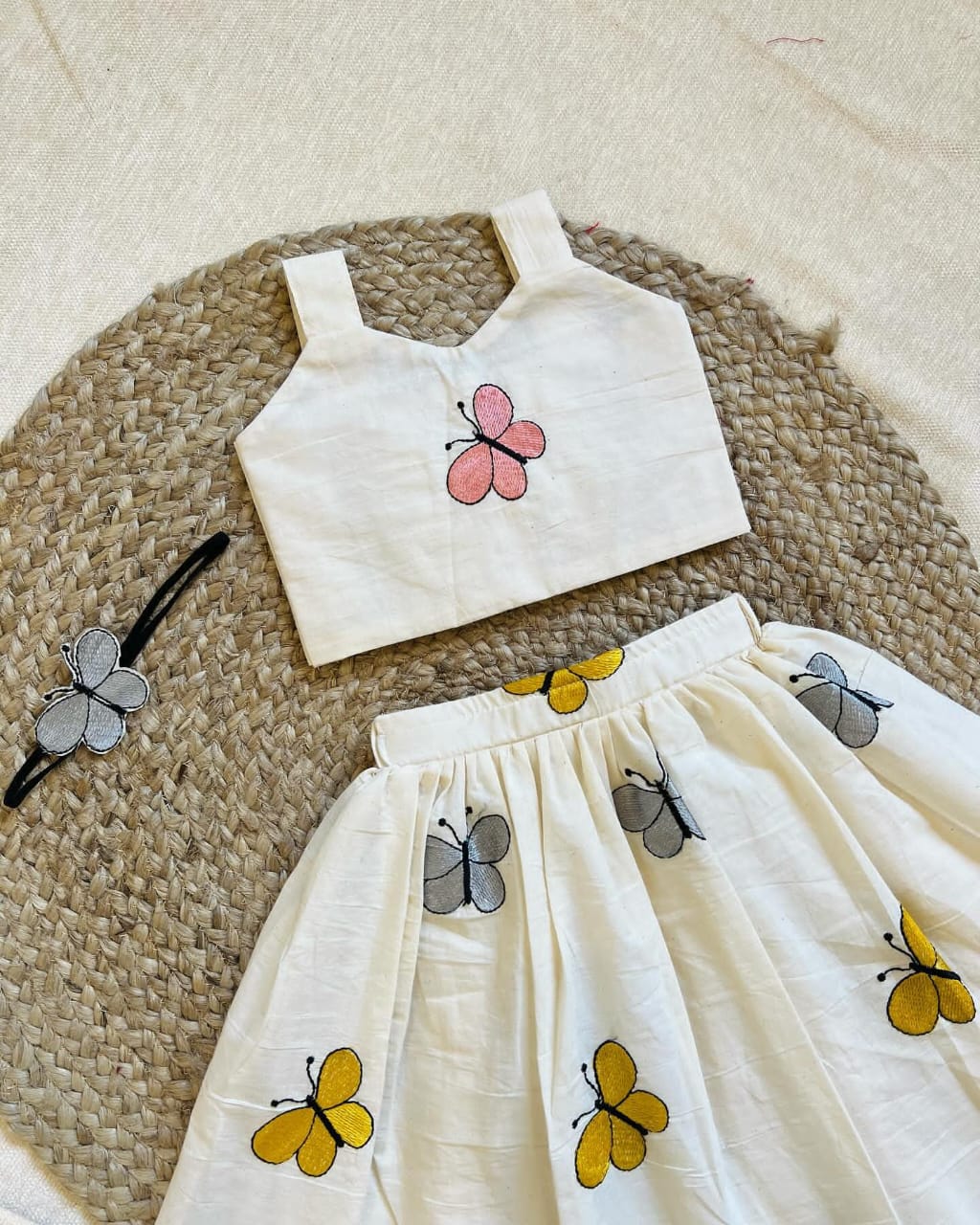 Fablous Embroidery Work on Khadi Cotton Fabric Kids Lahenga Choli