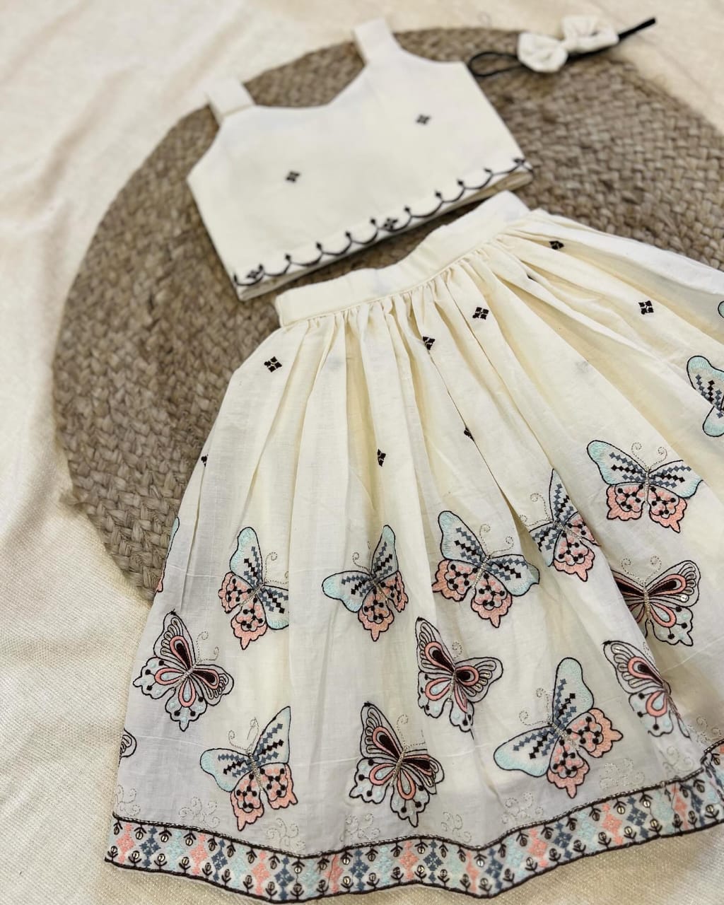 Trending Premium Khadi Cotton Embroidery Work Lahenga Choli