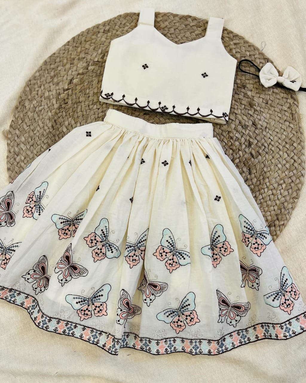 Trending Premium Khadi Cotton Embroidery Work Lahenga Choli