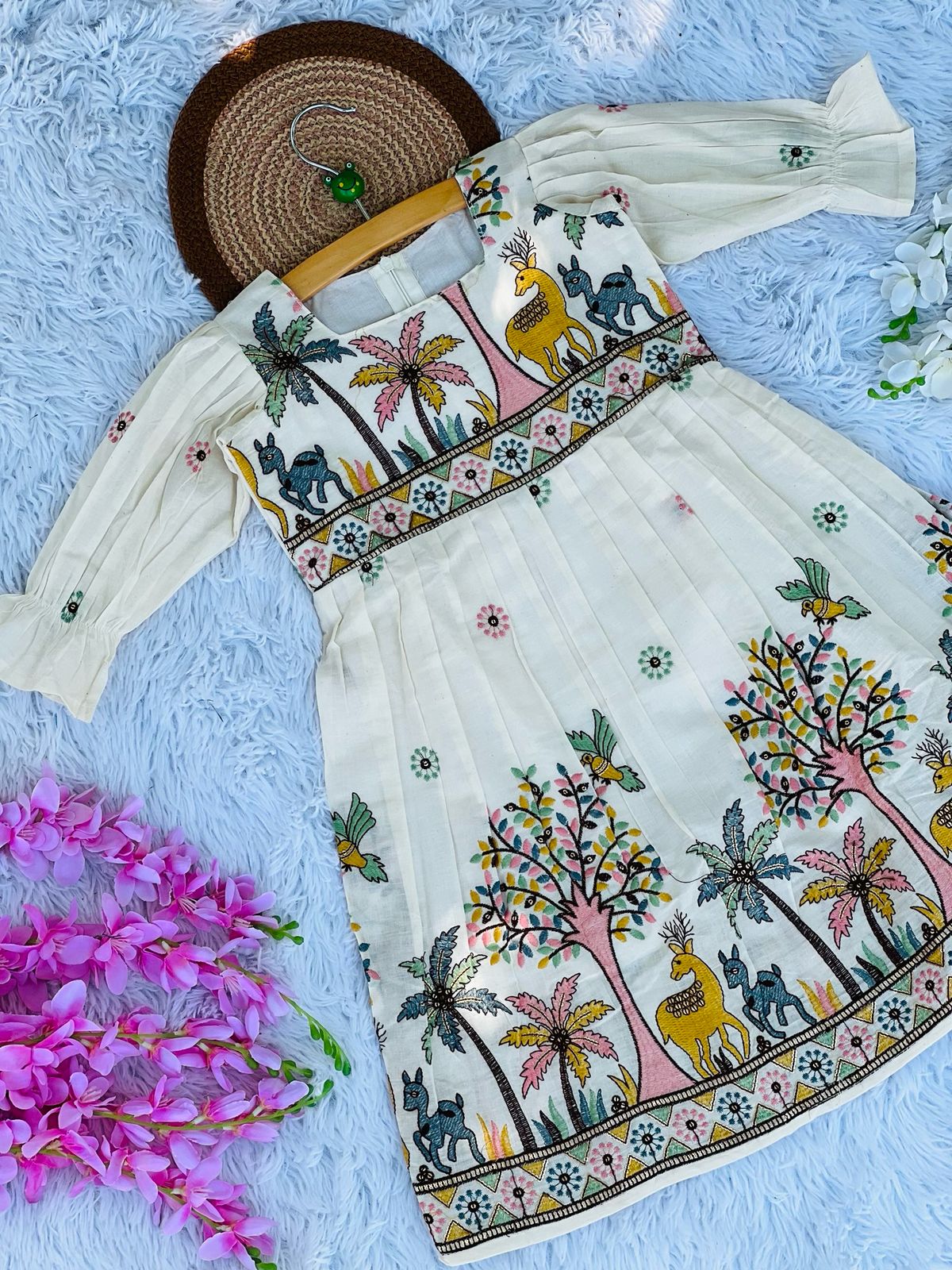Desirable Beautiful Embroidery Work On Khadi Cotton Fabric Kids Frock