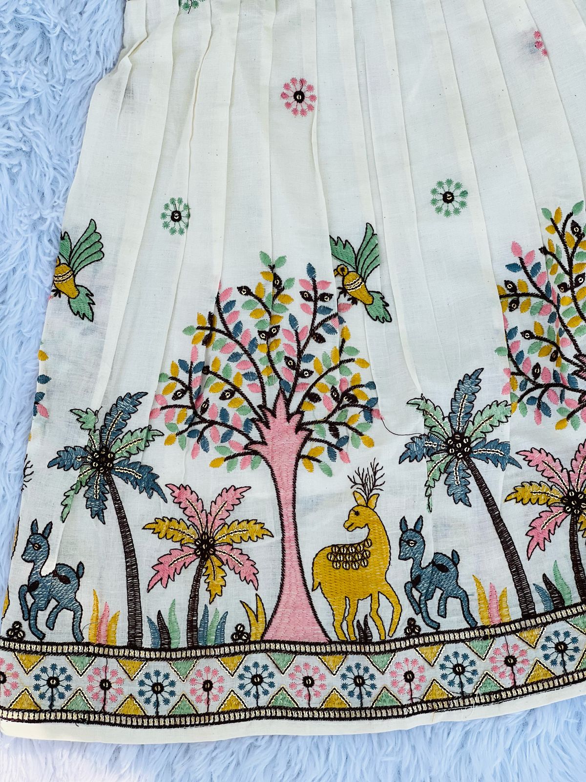 Magestic  Embroidery Work on Khadi Cotton Fabric Kids Sleeve Frock