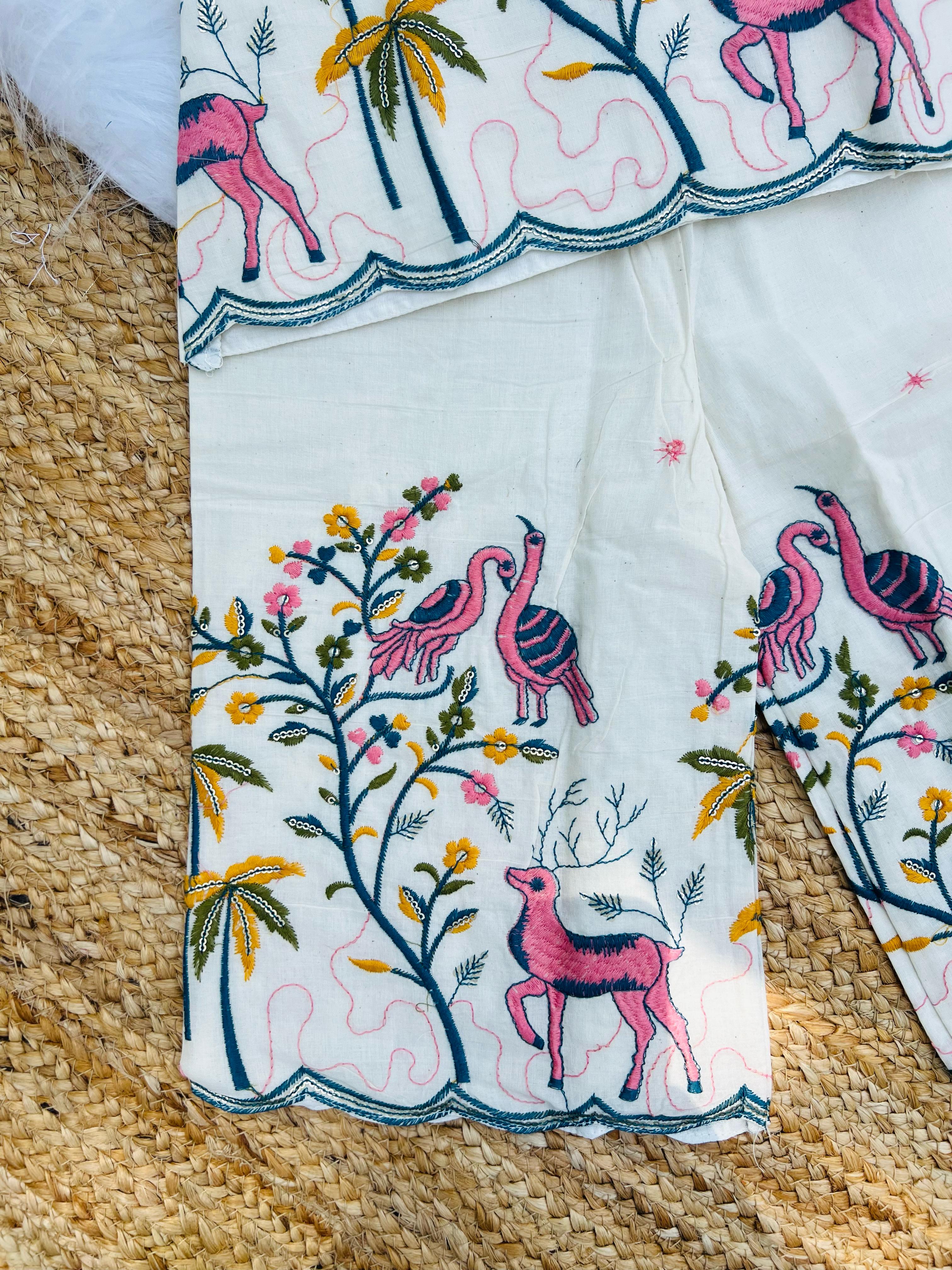 Innovative Embroidery Work on Khadi Cotton Fabric Kids Cord-Set