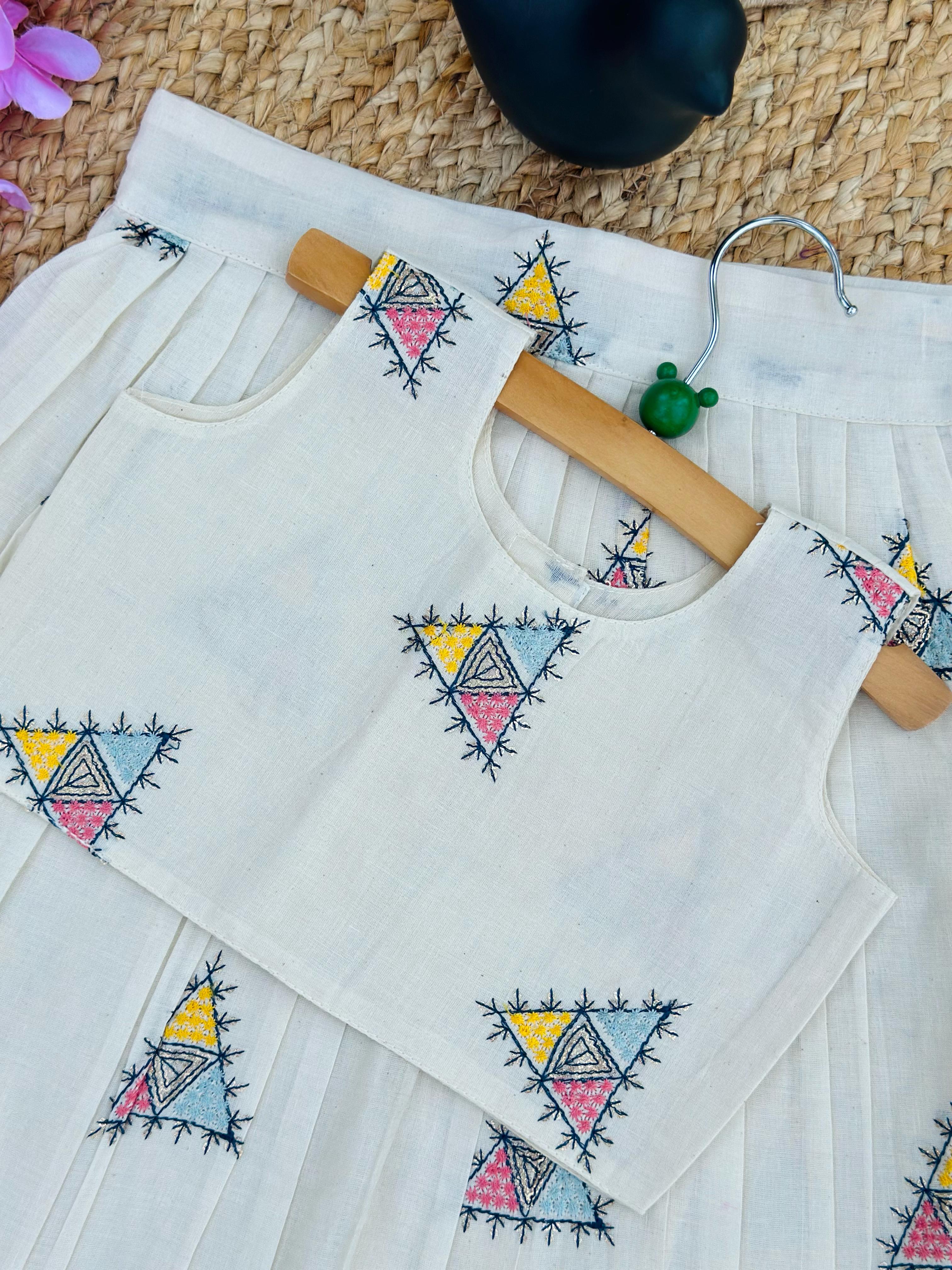 Trending Premium Khadi Cotton Embroidery Work Lahenga Choli