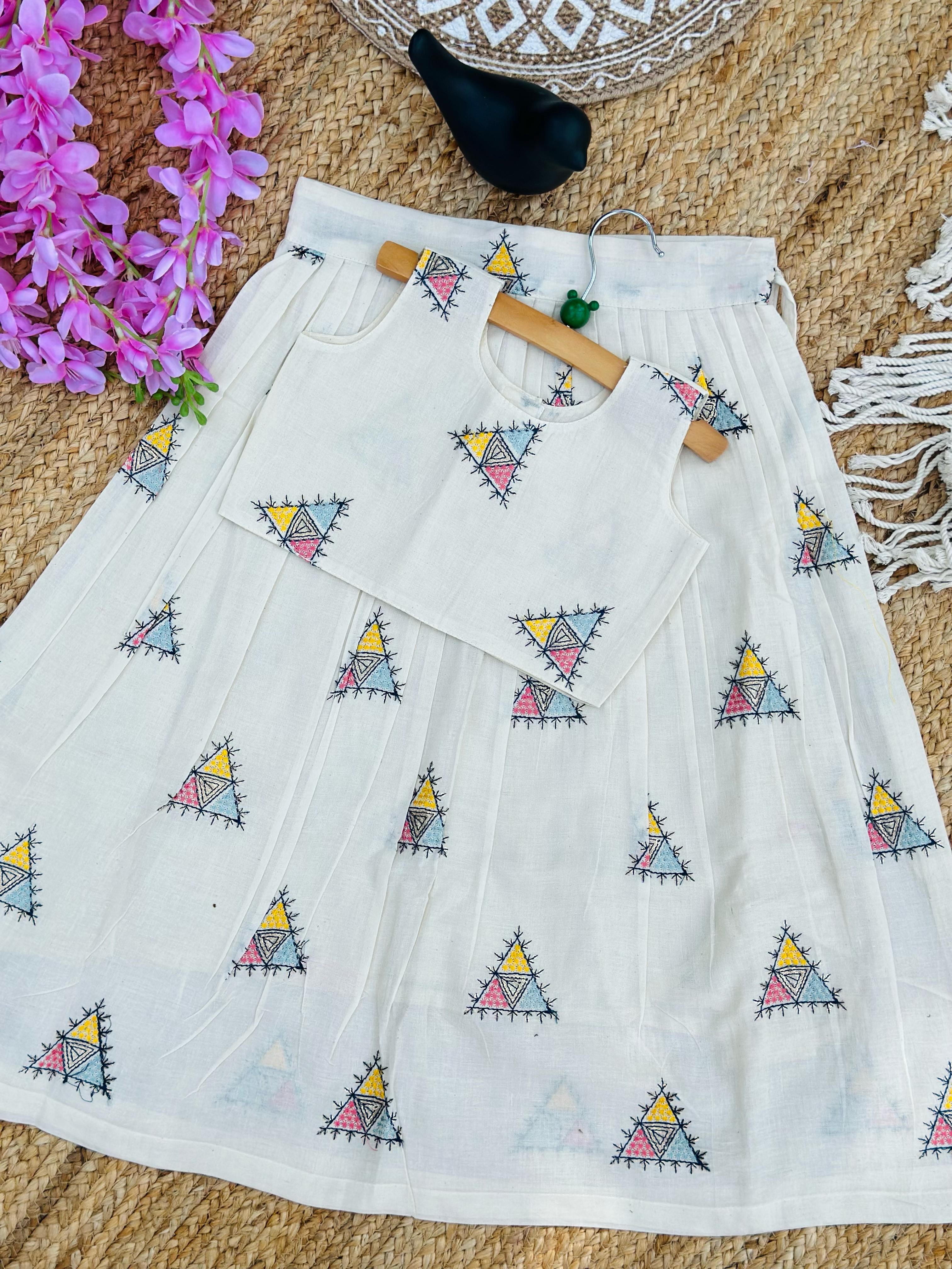 Trending Premium Khadi Cotton Embroidery Work Lahenga Choli