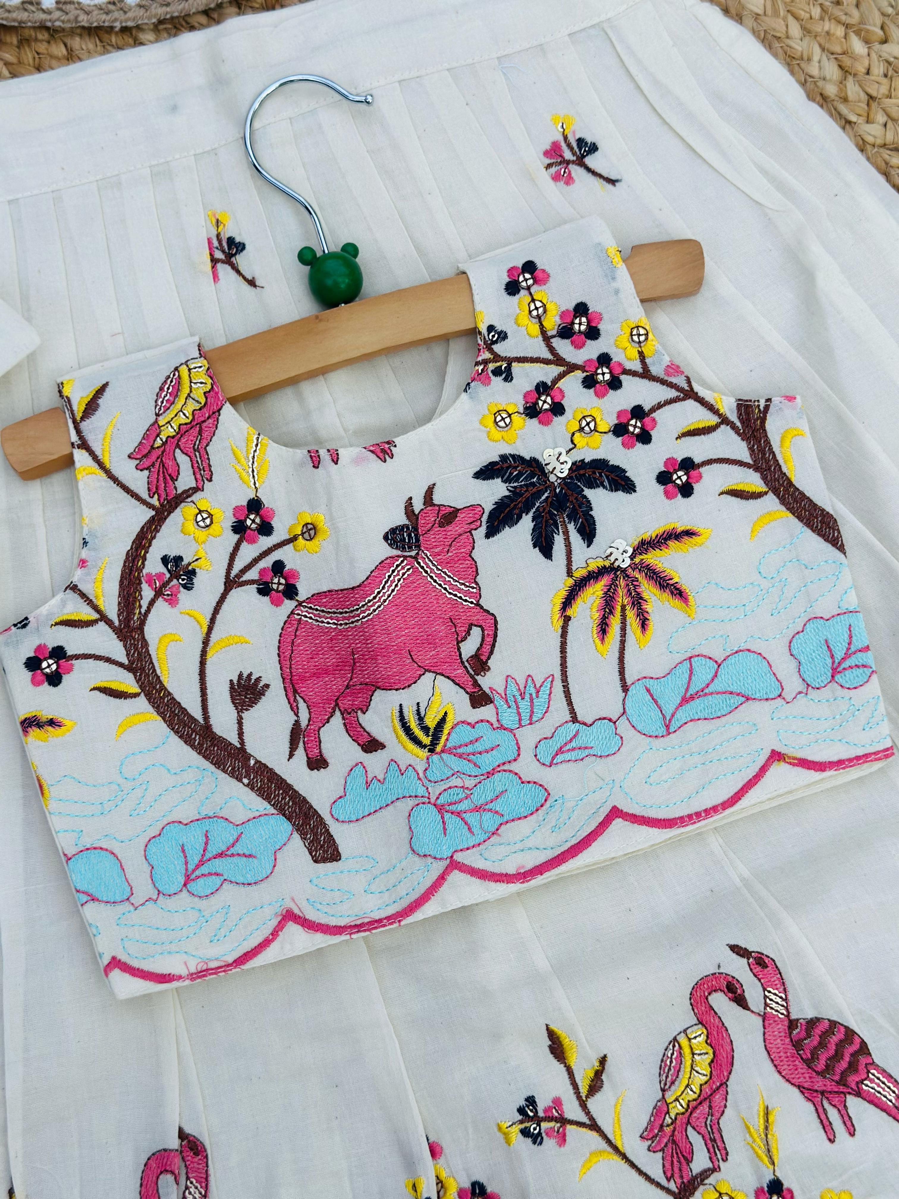 Pure Cotton Beautiful Fabric Full Stitched Lehengha Choli For Kids