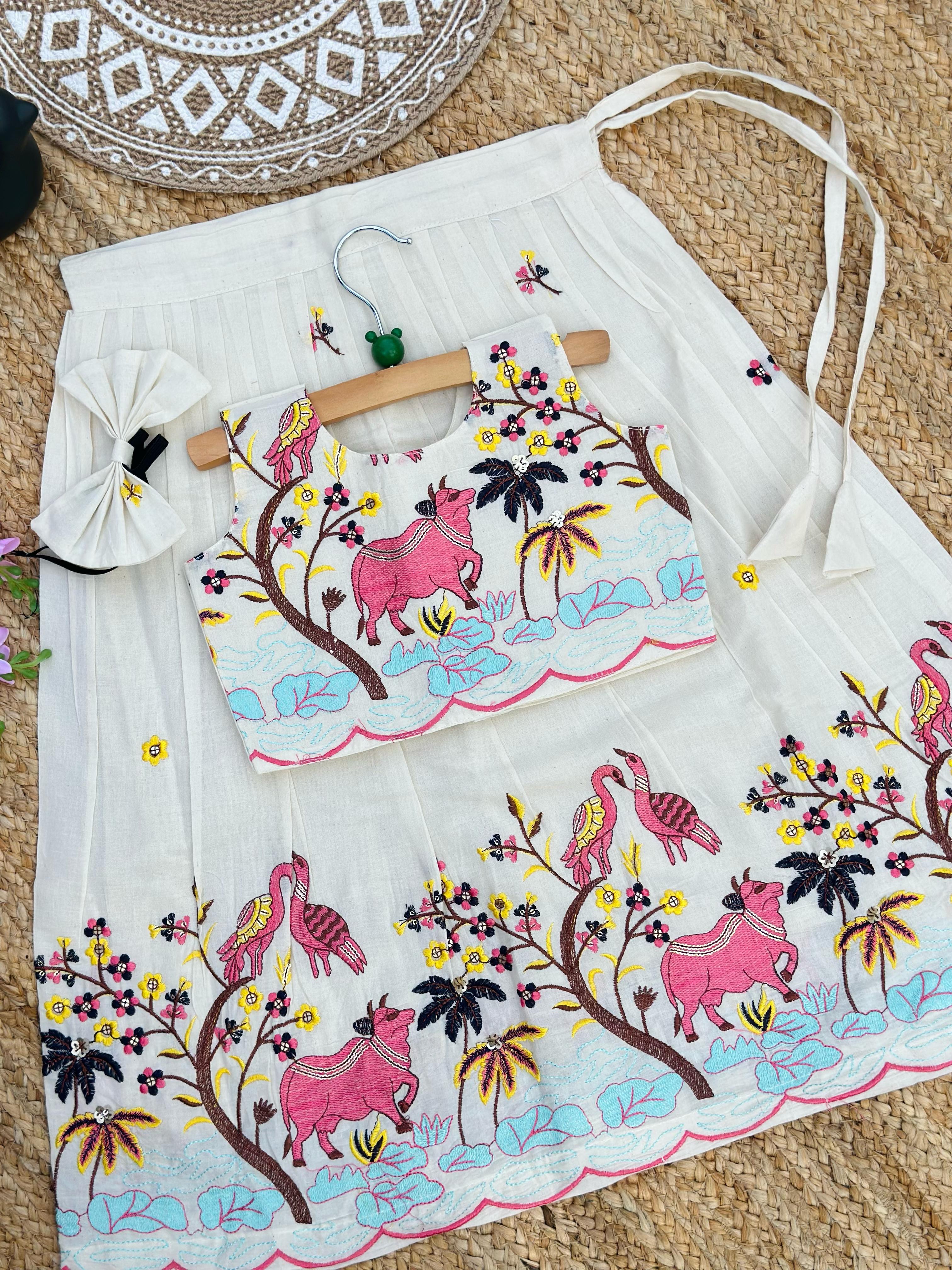 Pure Cotton Beautiful Fabric Full Stitched Lehengha Choli For Kids