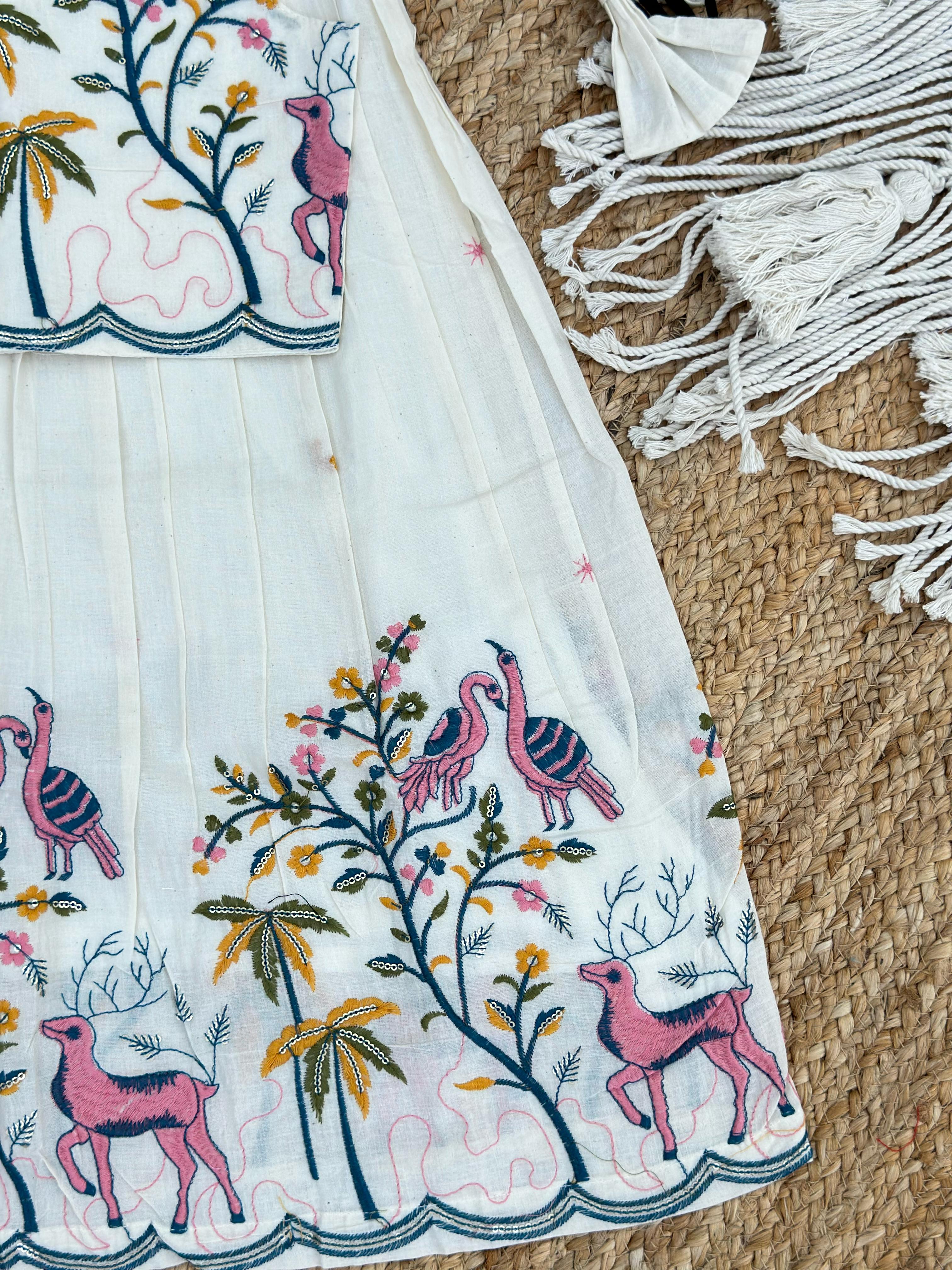 Super Hit Embroidery Work on Khadi Cotton Fabric Kids Lahenga Choli