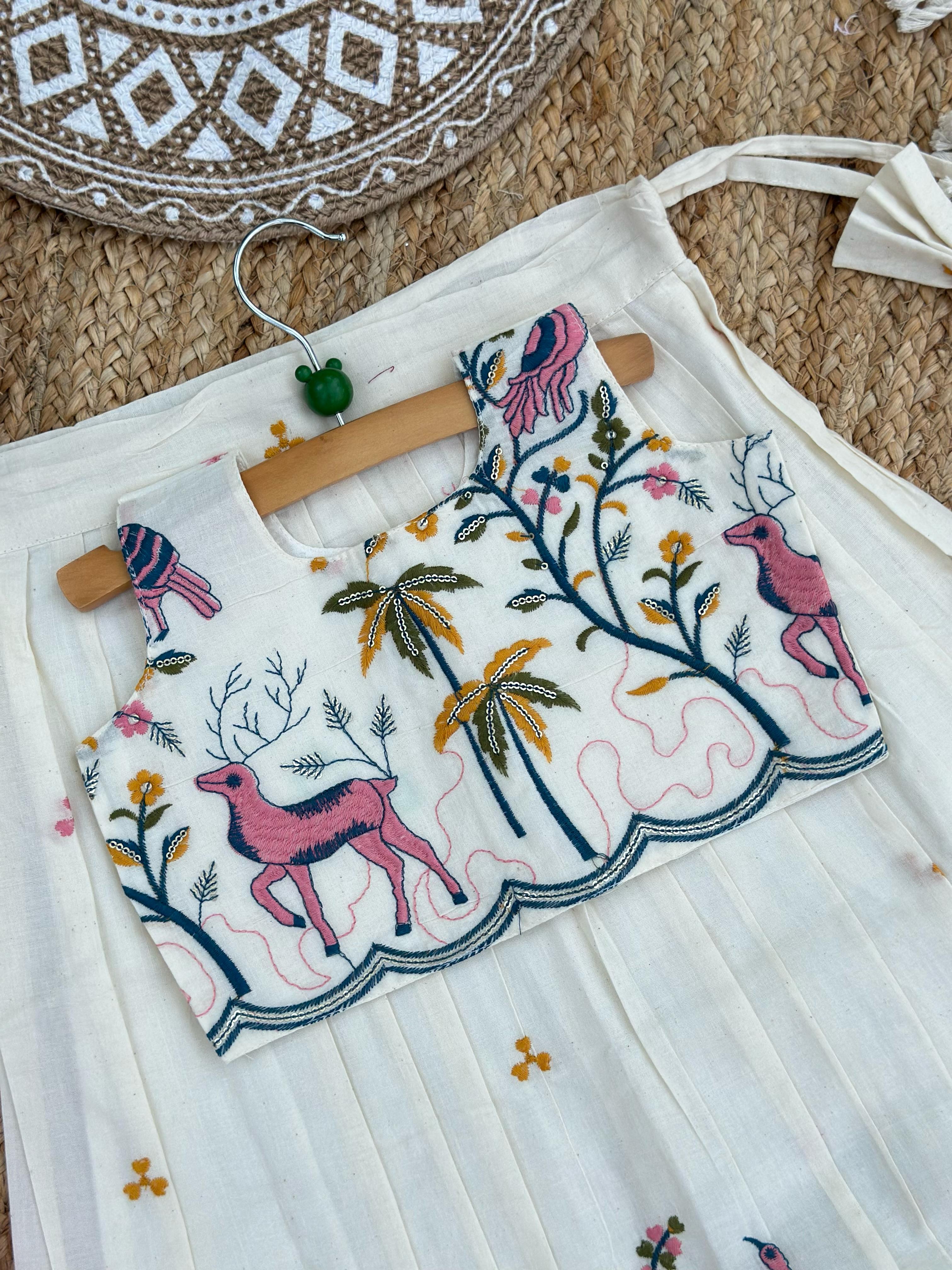 Super Hit Embroidery Work on Khadi Cotton Fabric Kids Lahenga Choli