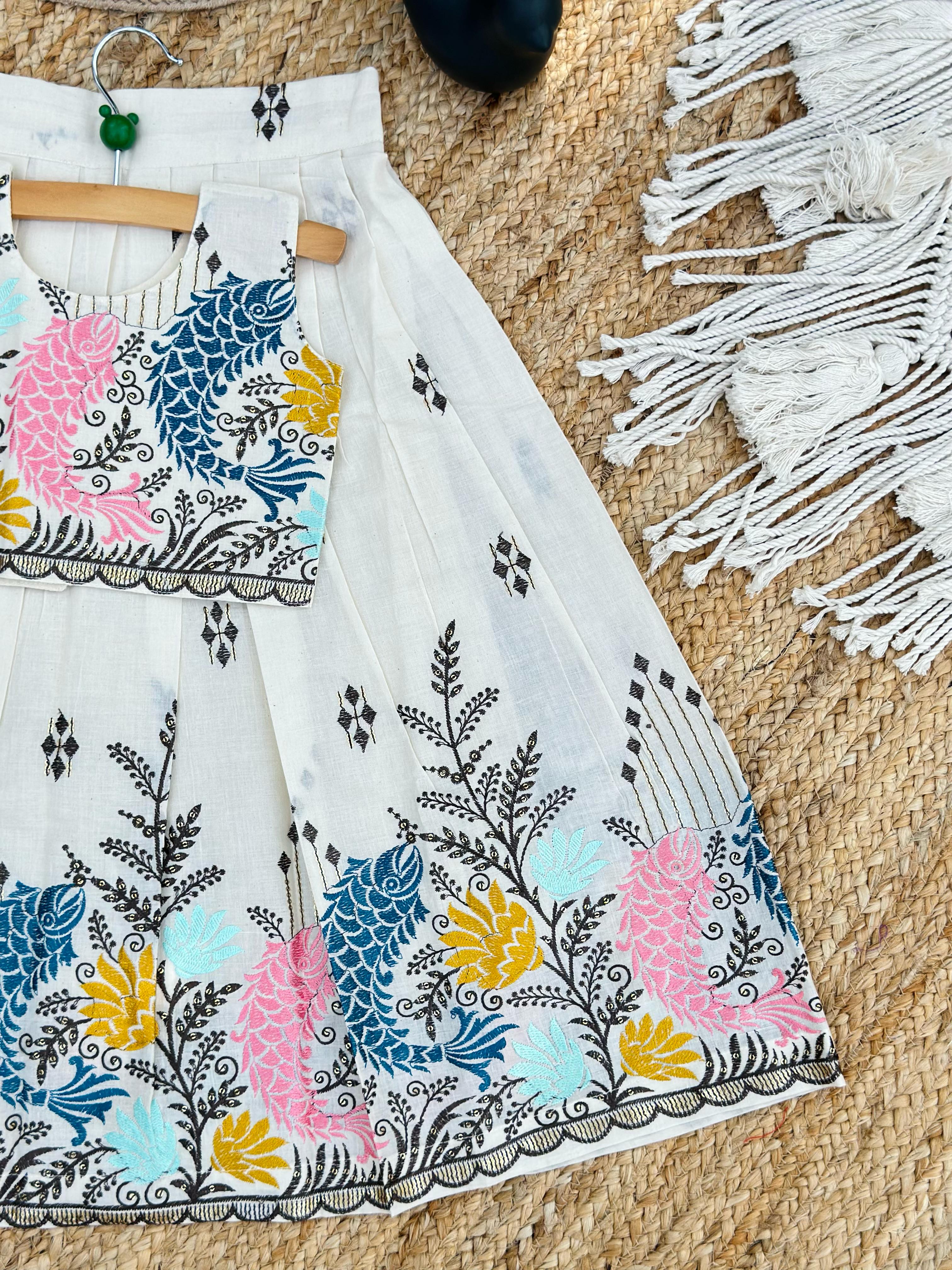 Exquisite Embroidery Work on Khadi Cotton Fabric Kids Lahenga Choli
