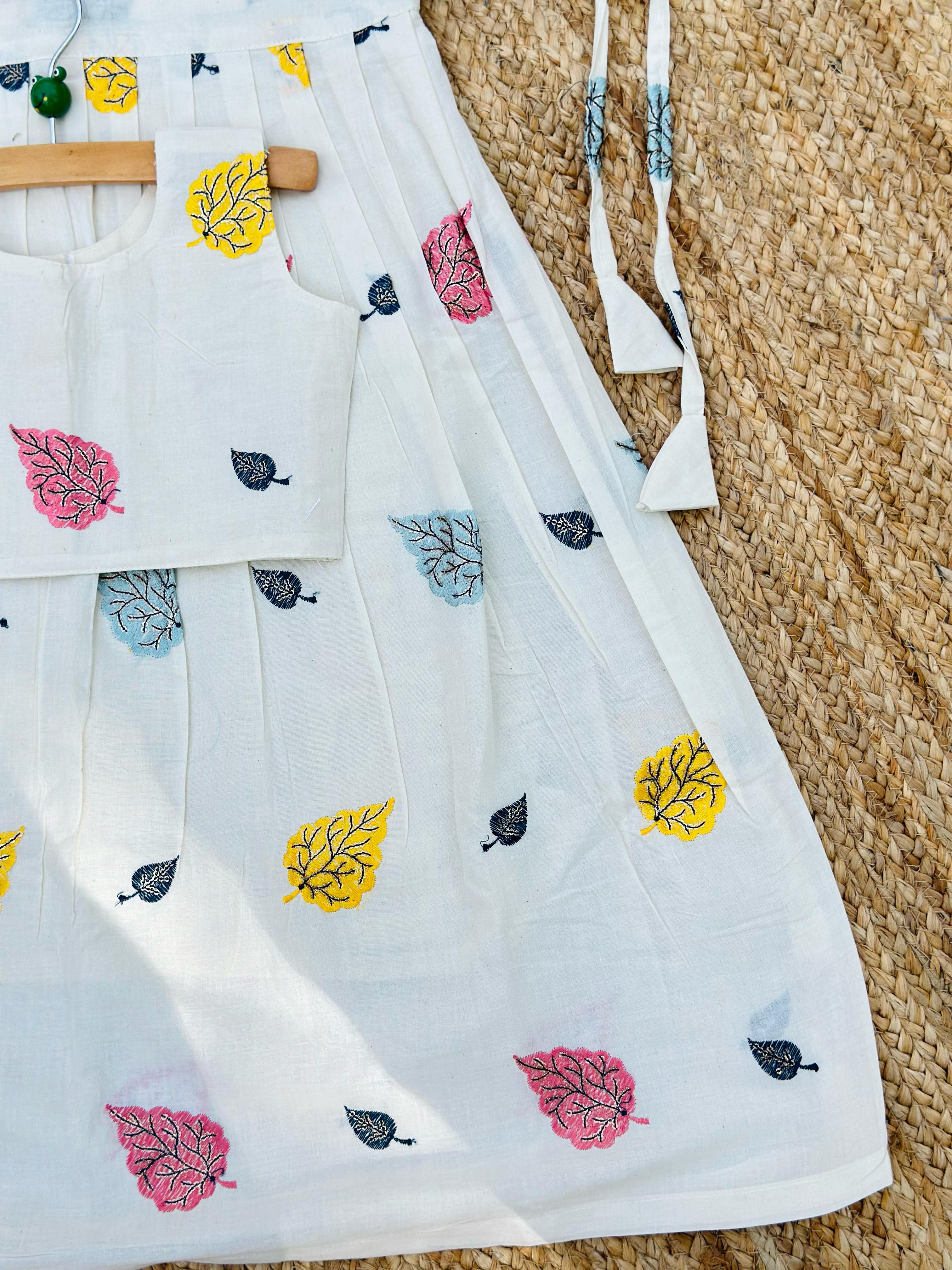 Exquisite Embroidery Work on Khadi Cotton Fabric Kids Lahenga Choli