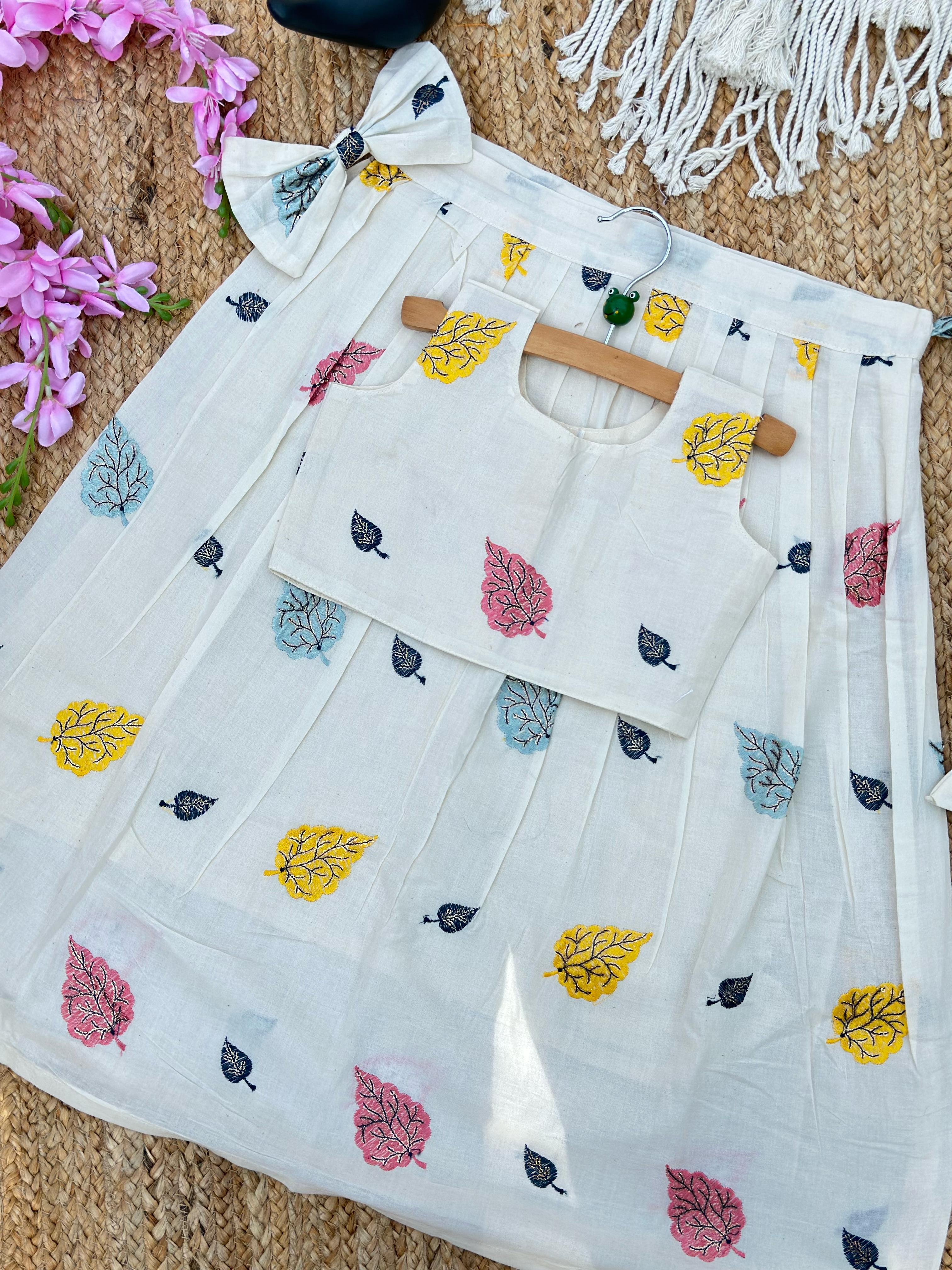 Exquisite Embroidery Work on Khadi Cotton Fabric Kids Lahenga Choli