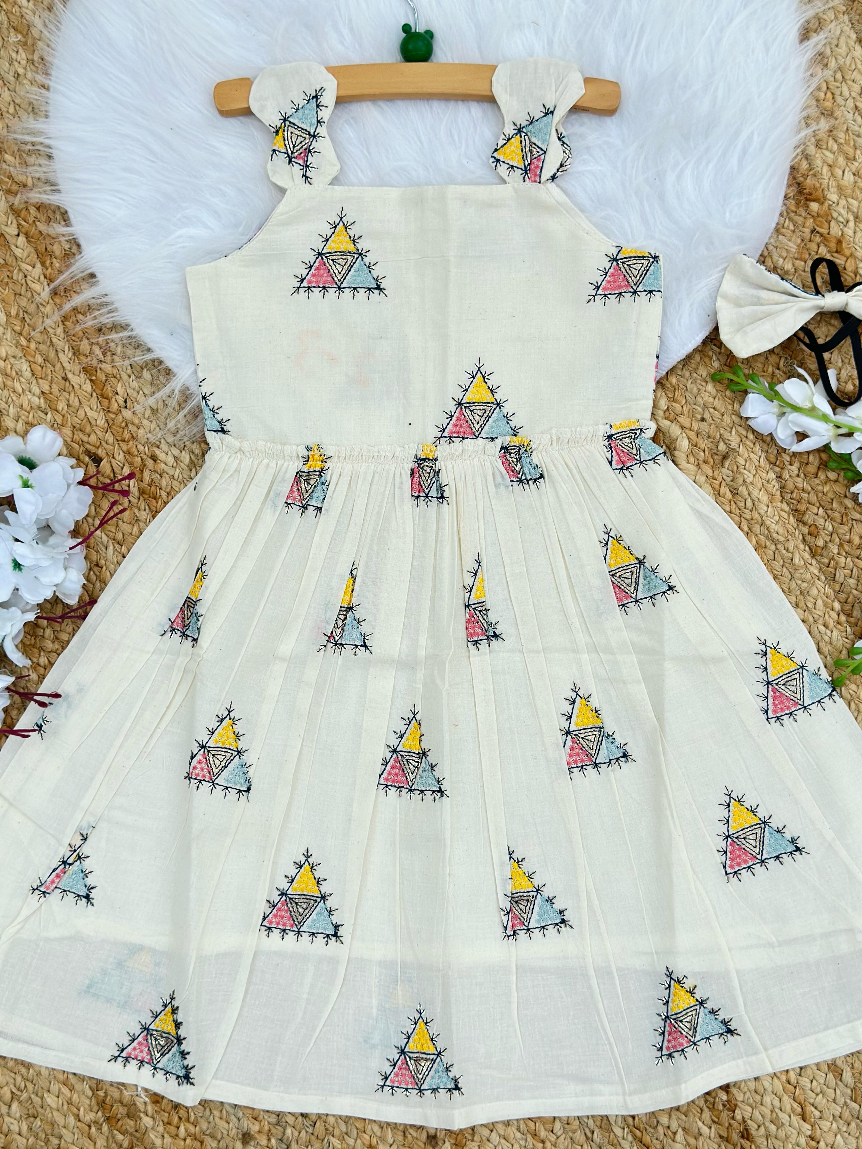 Luxury Khadi Cotton Heavy Embroidery Work Kids Frock