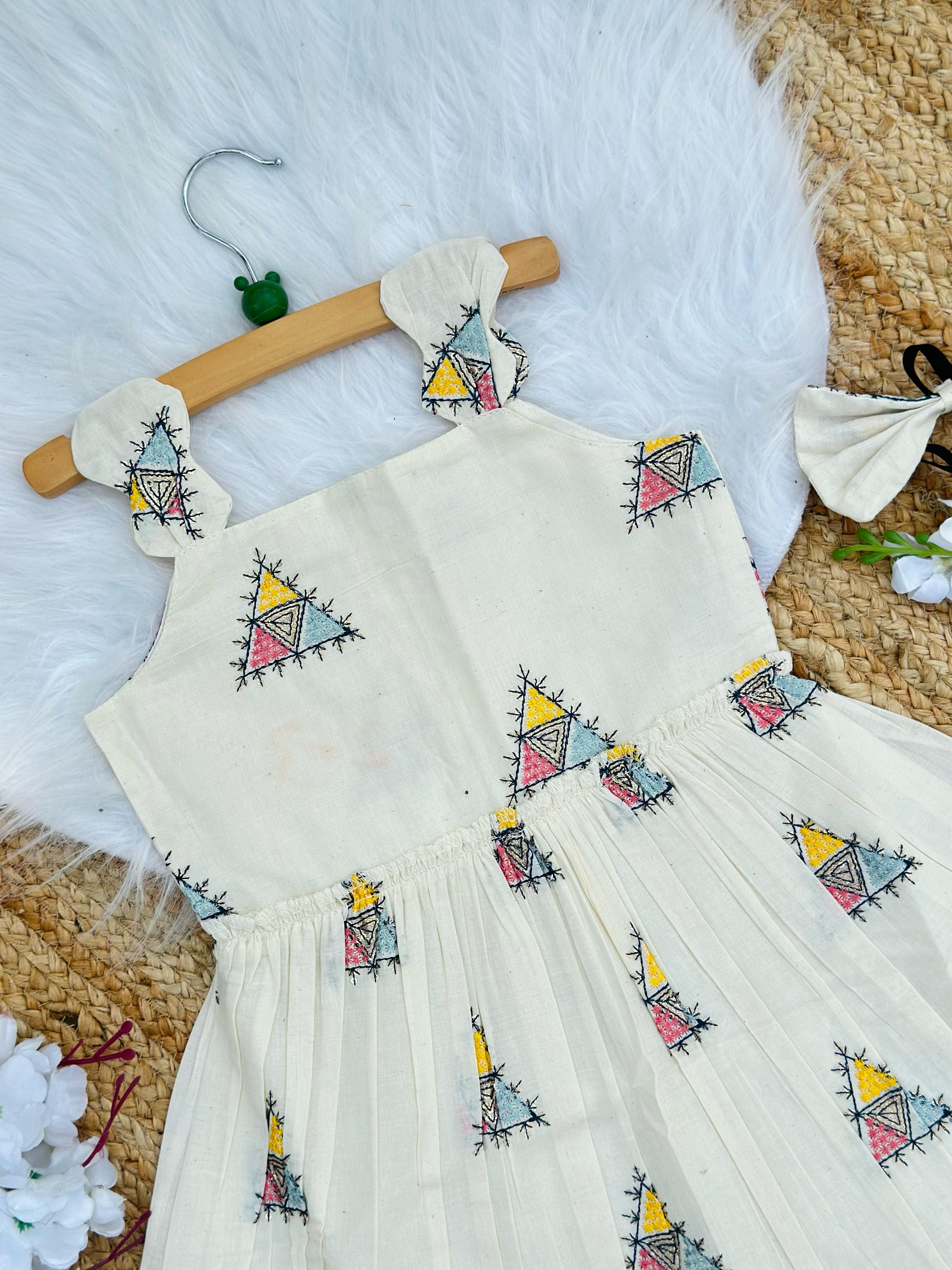 Luxury Khadi Cotton Heavy Embroidery Work Kids Frock